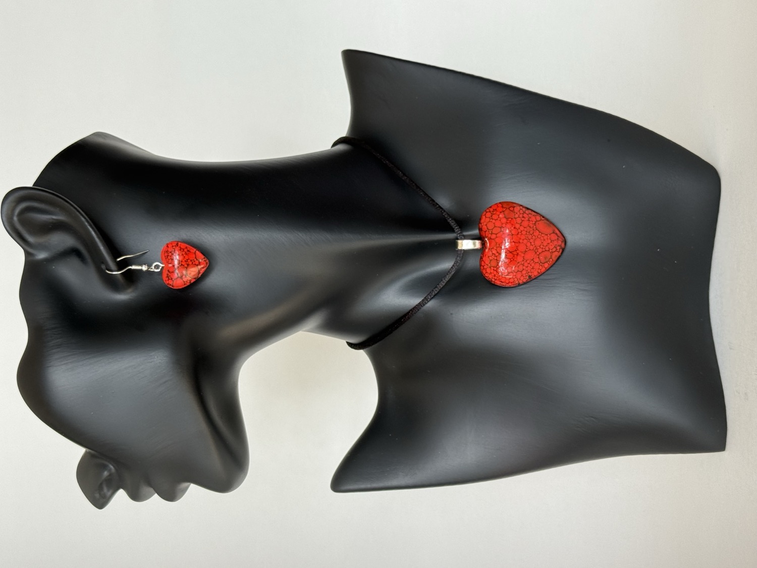 Red heart earrings with matching pendant