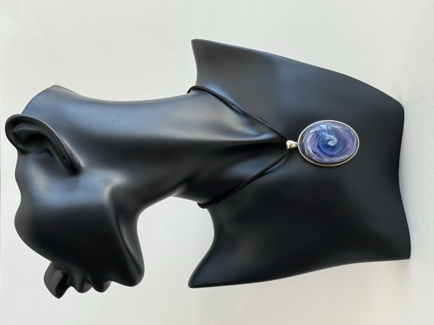 Blue purple swirl oval pendant