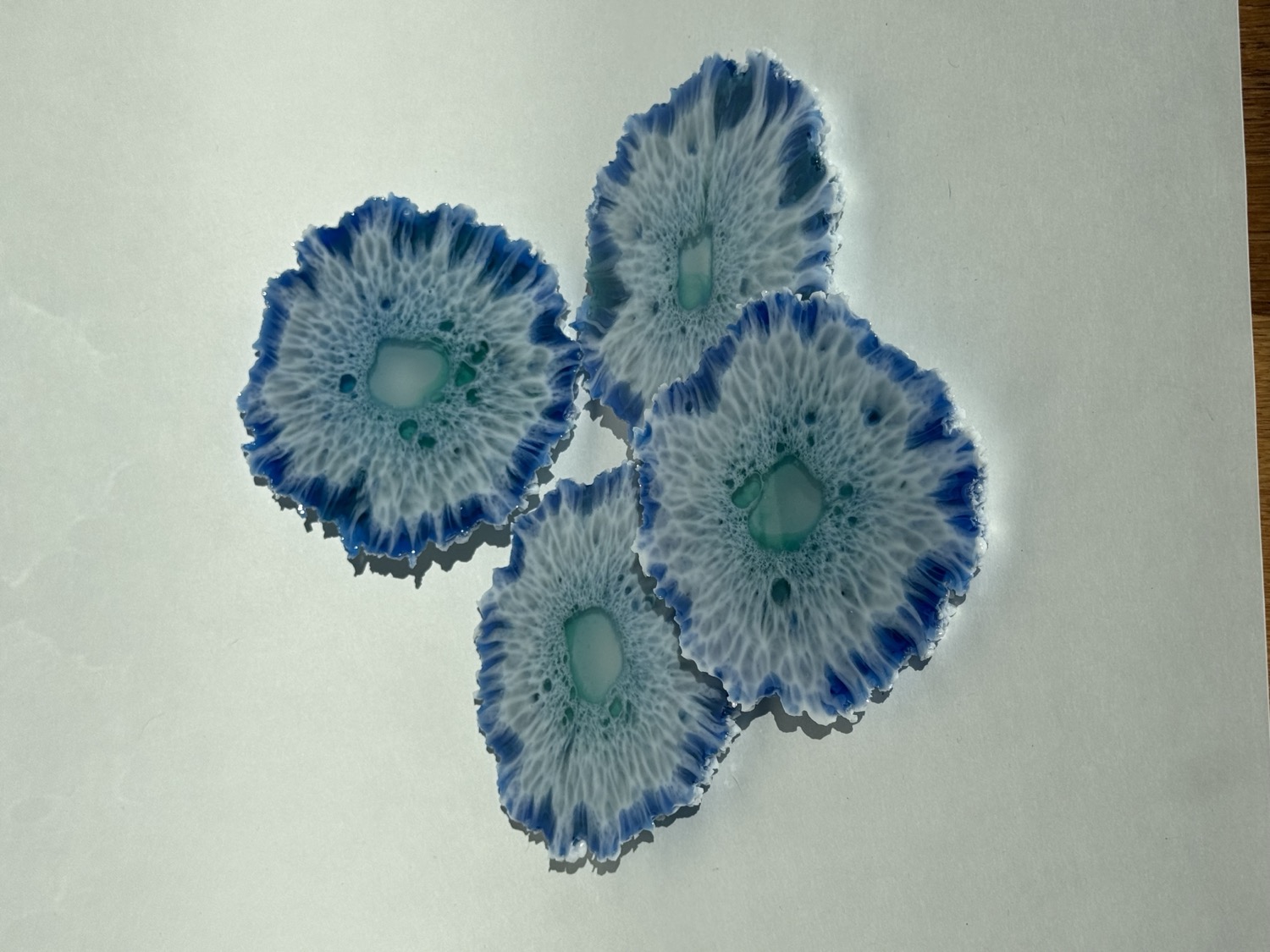 Blue teal lacy flower coaster set