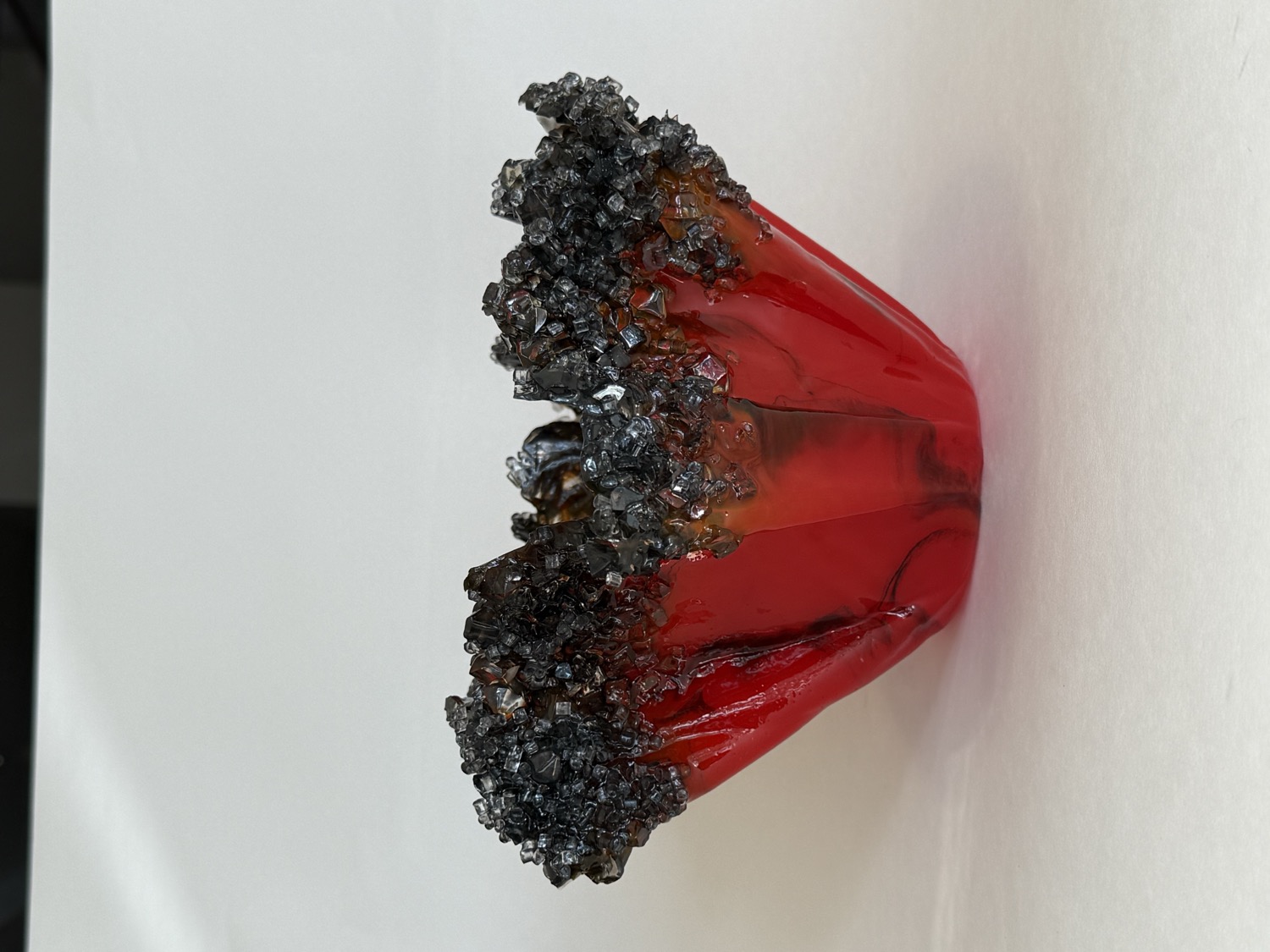 Red crystal geode art piece