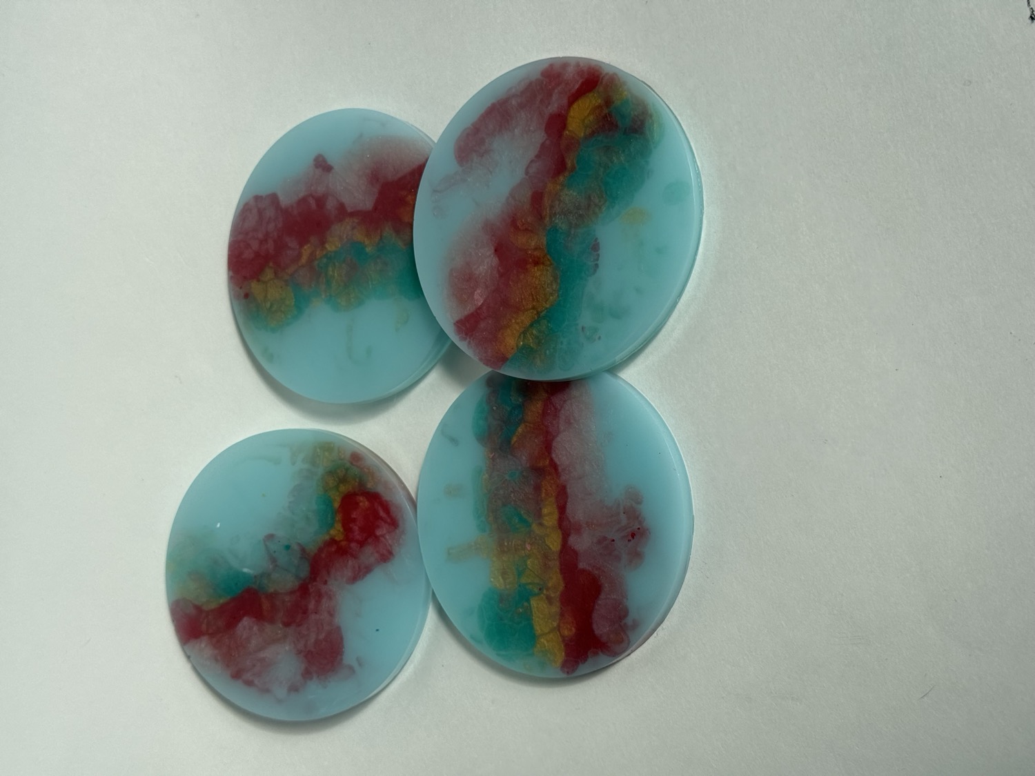 Aqua red teal abstract coaster set
