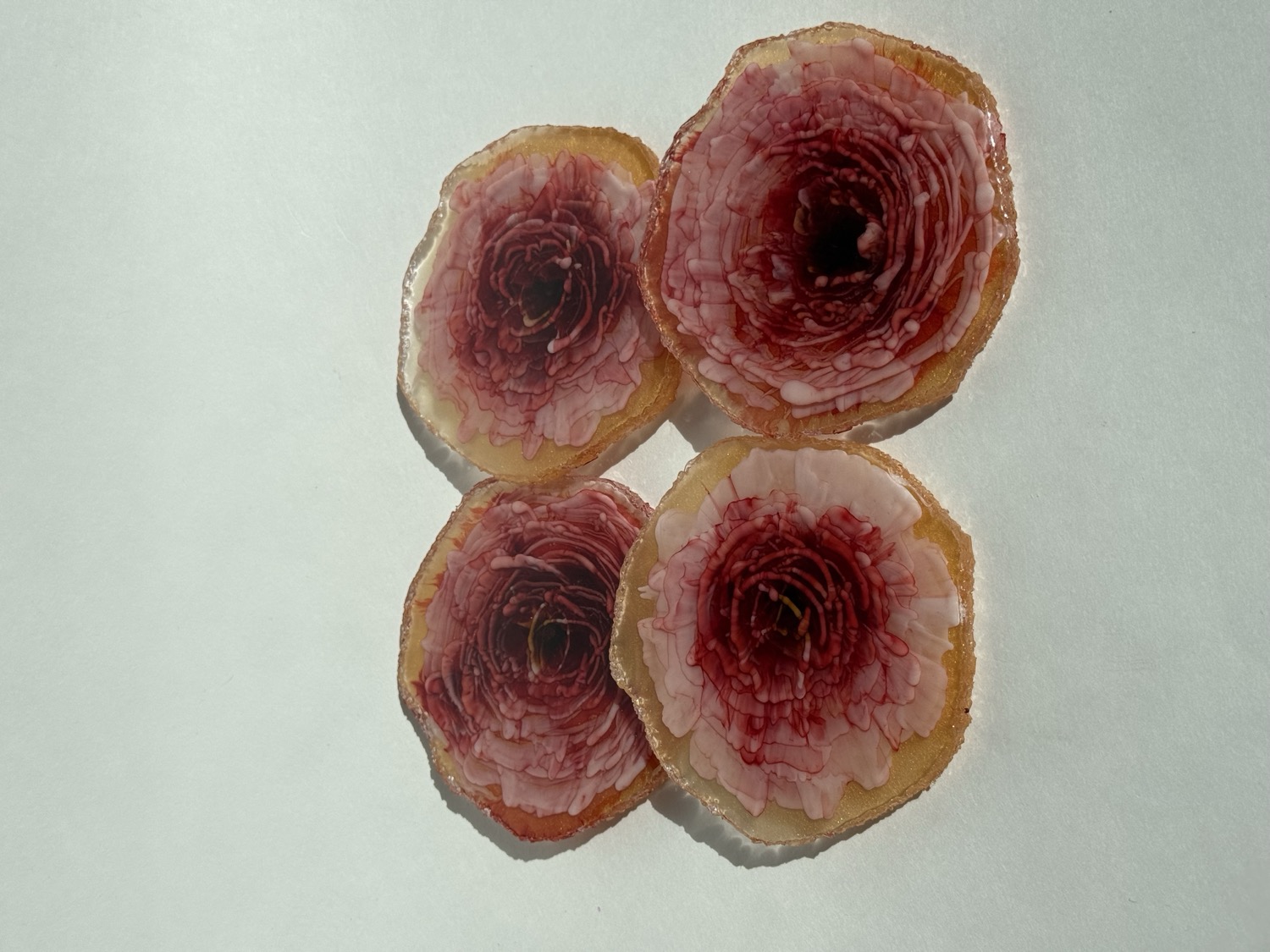 Clear round coasters with rose flower