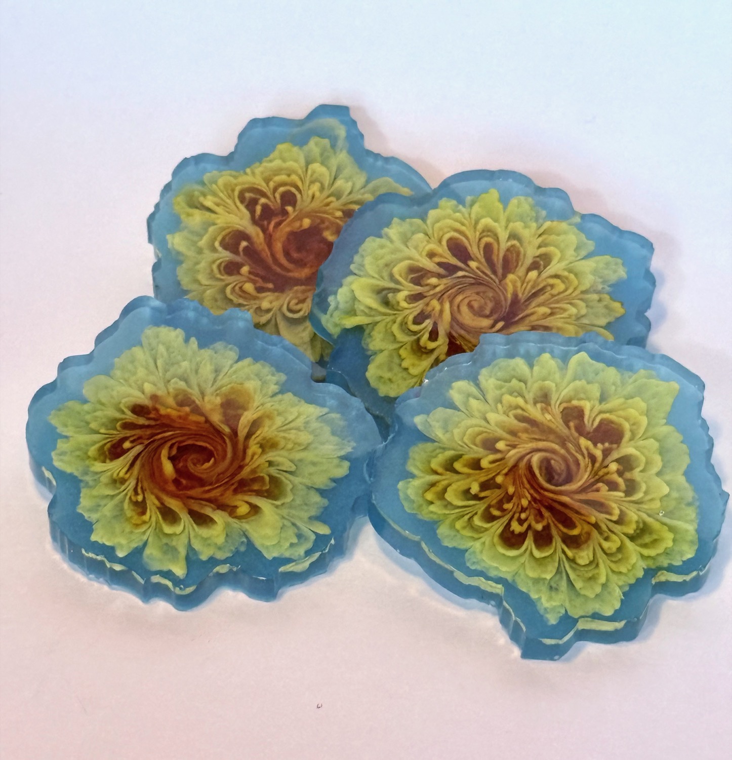 Teal marigold coaster set of 4