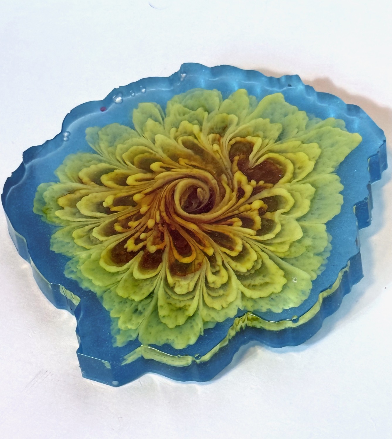 Teal marigold coaster view 3