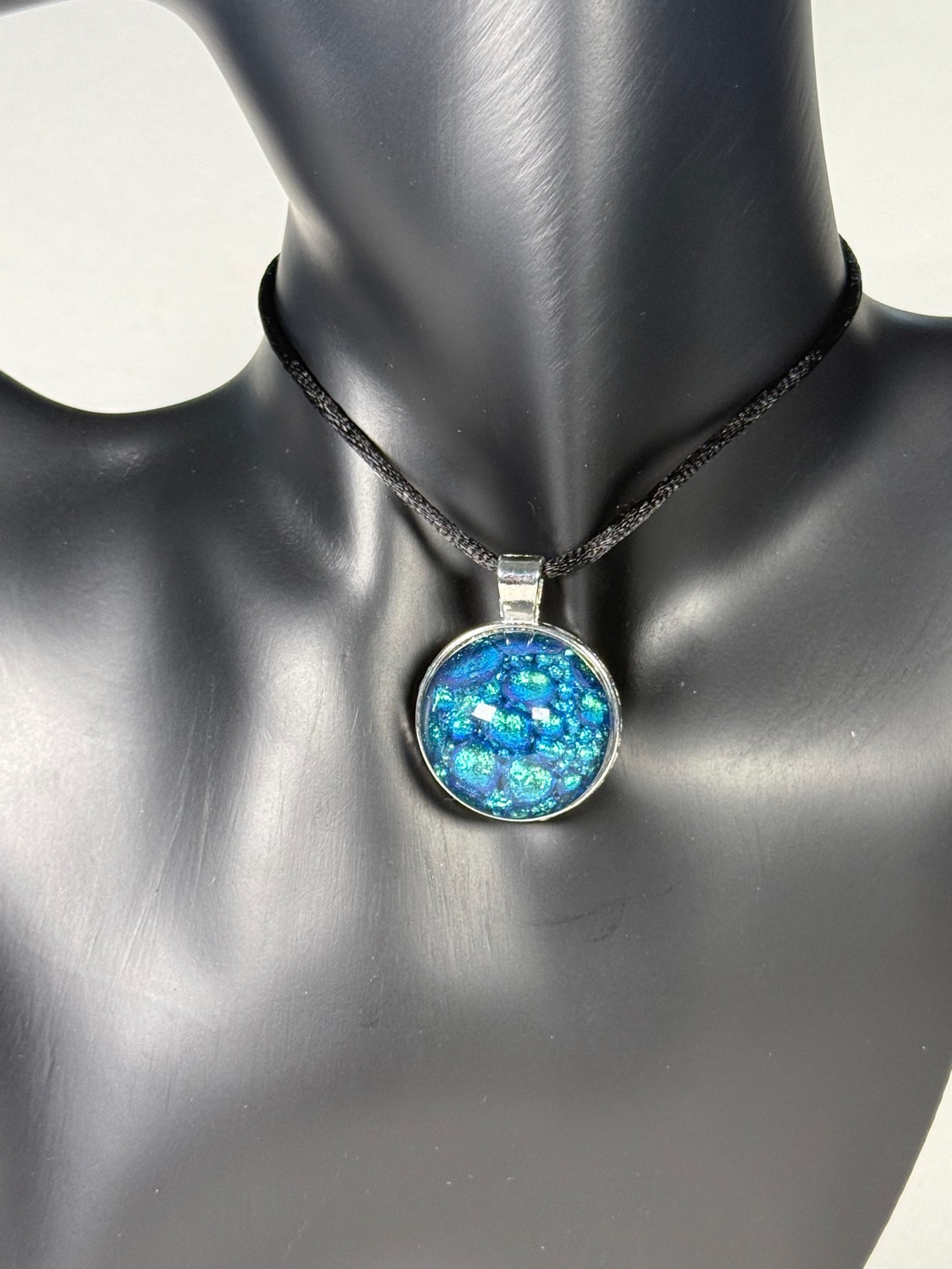 Teal moon pendant view 2
