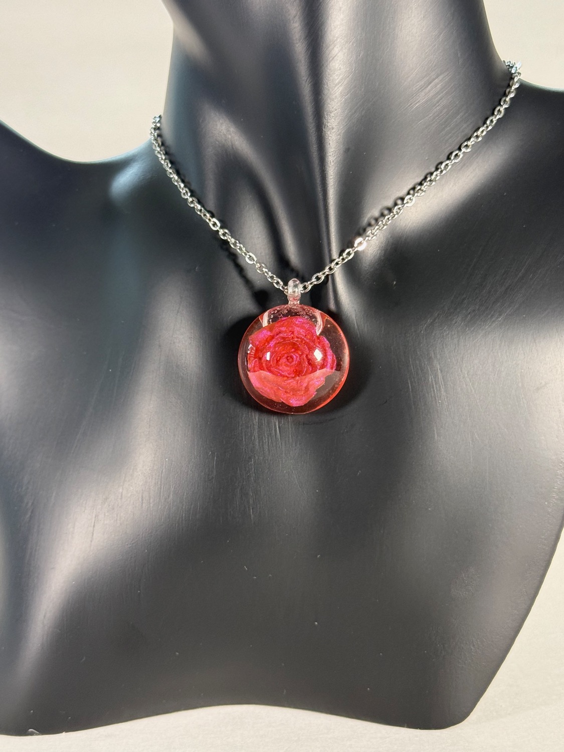 Encapsulated rose pendant view 2