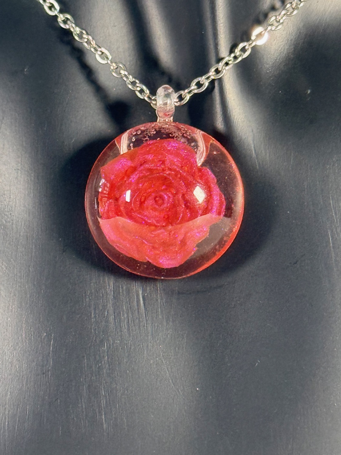 Encapsulated rose pendant view 3