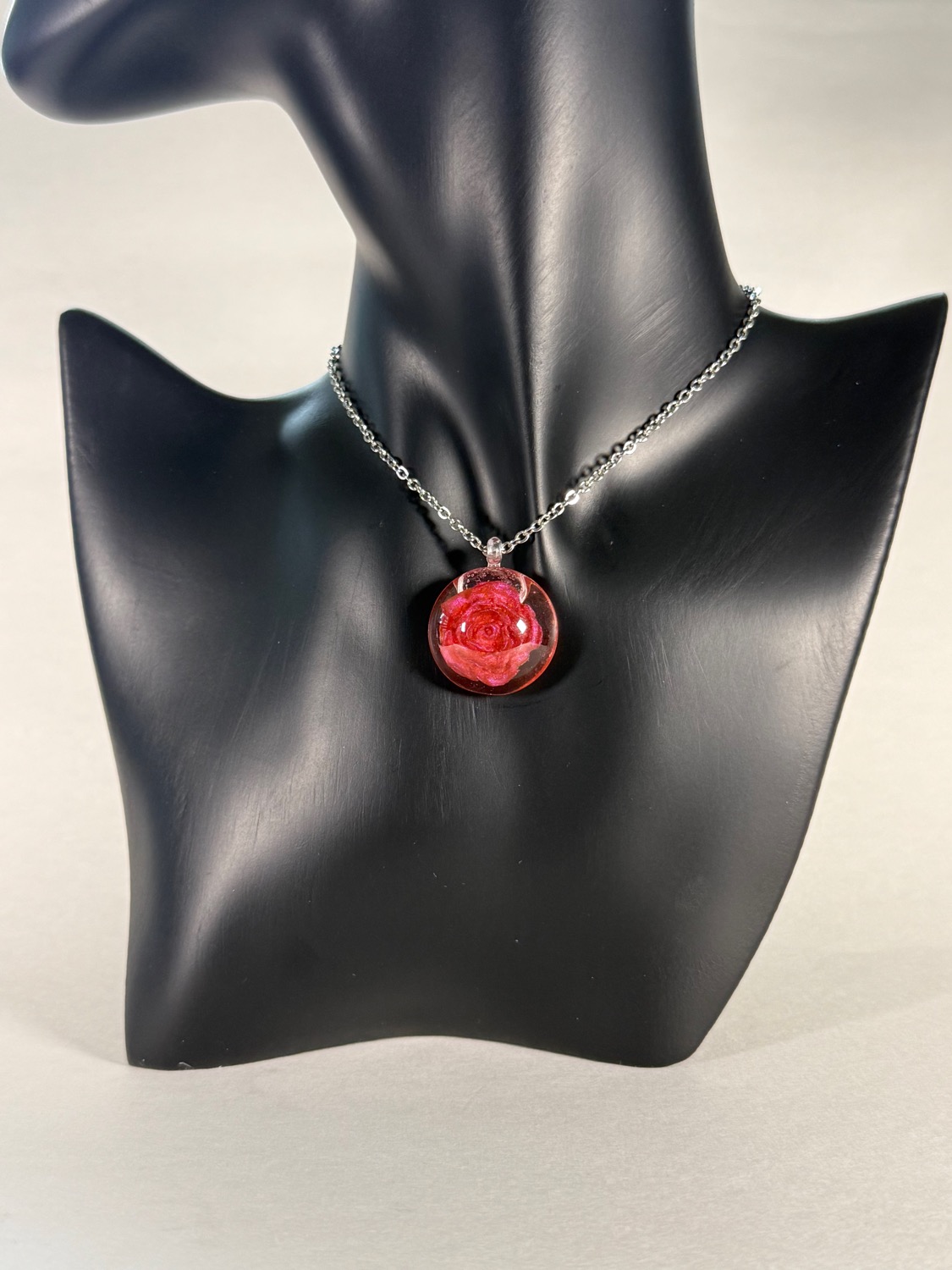 Encapsulated rose pendant view 5