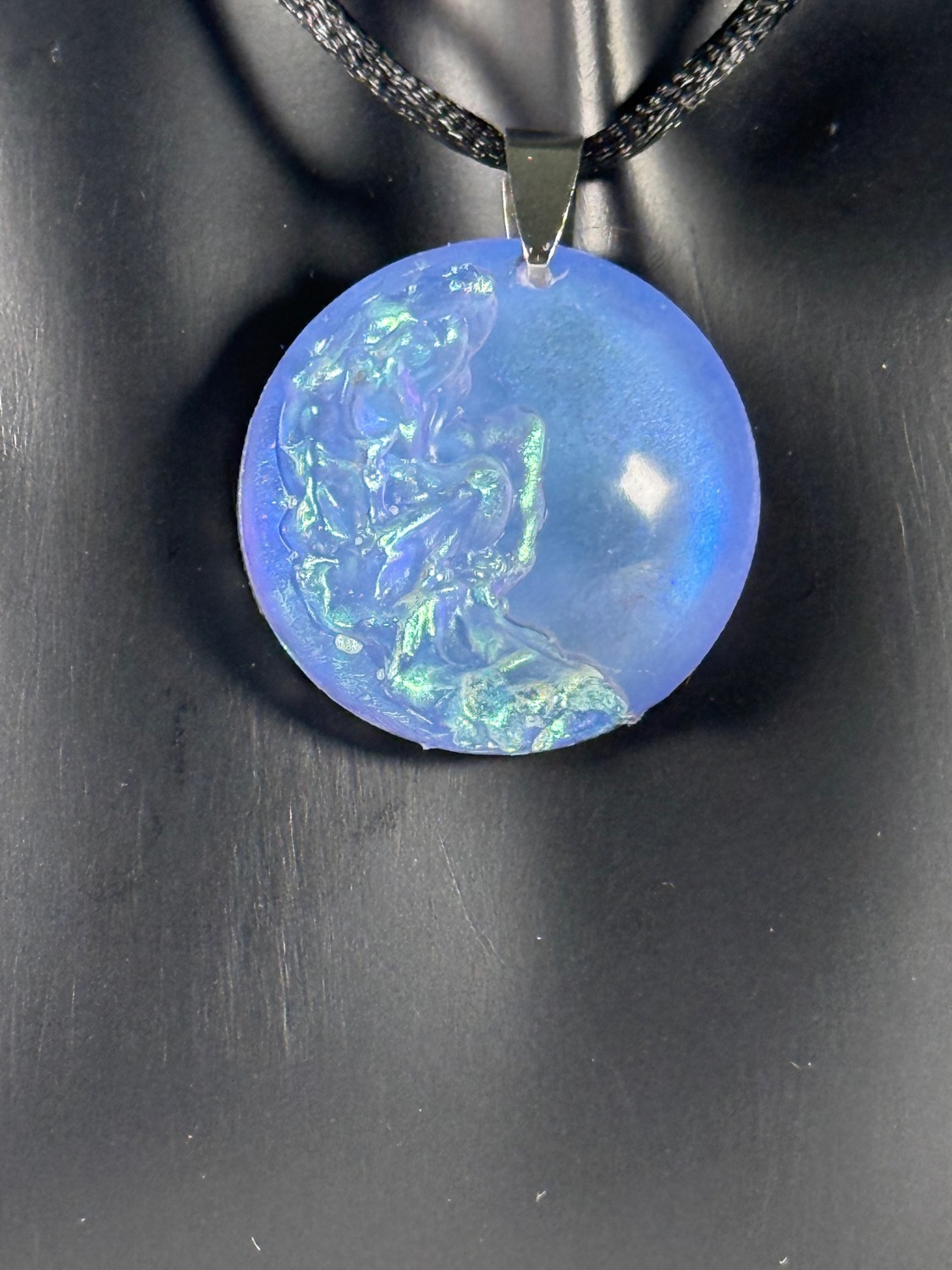 Sky blue circle pendant view 2