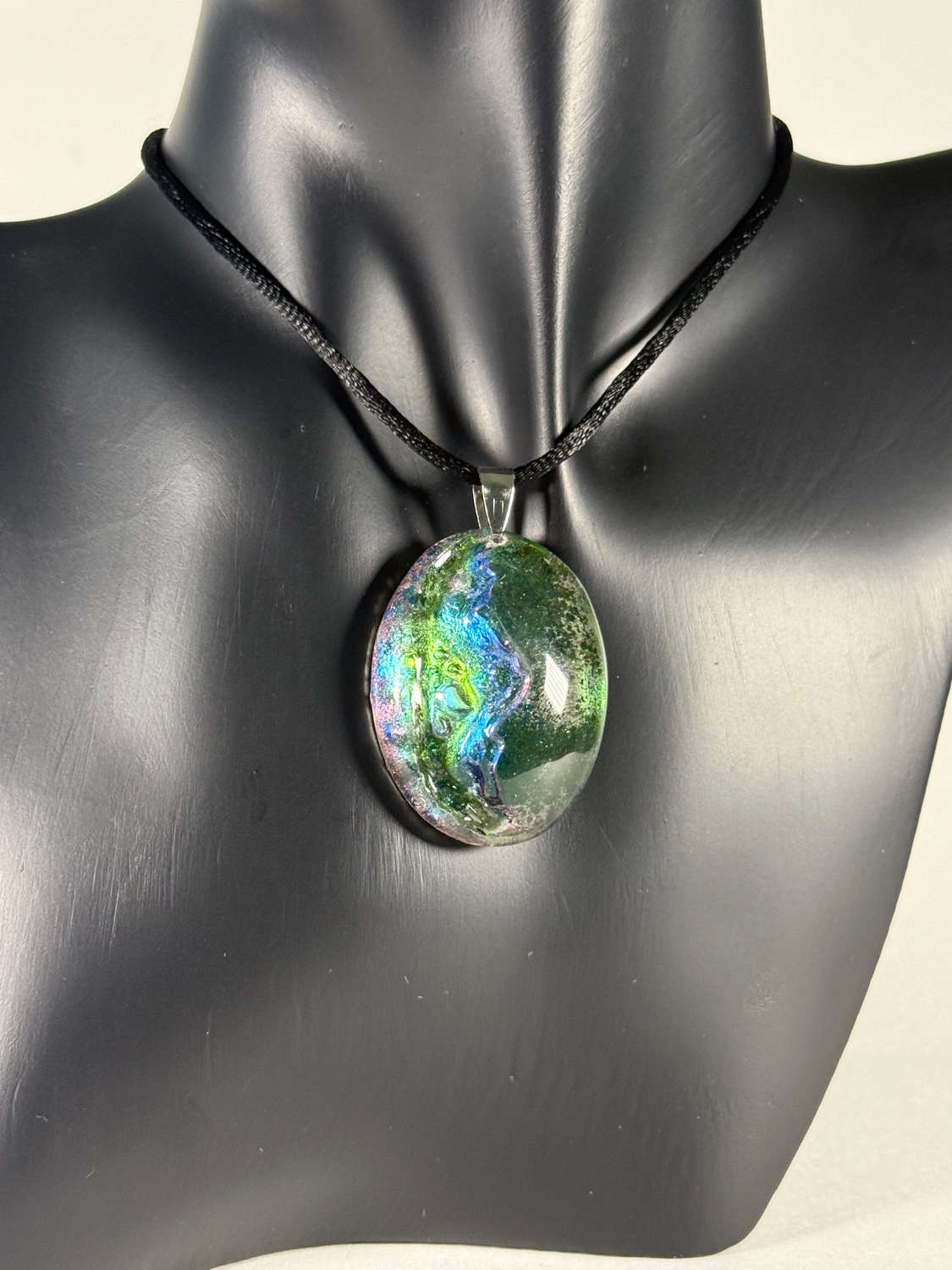 Teal wave pendant view 2