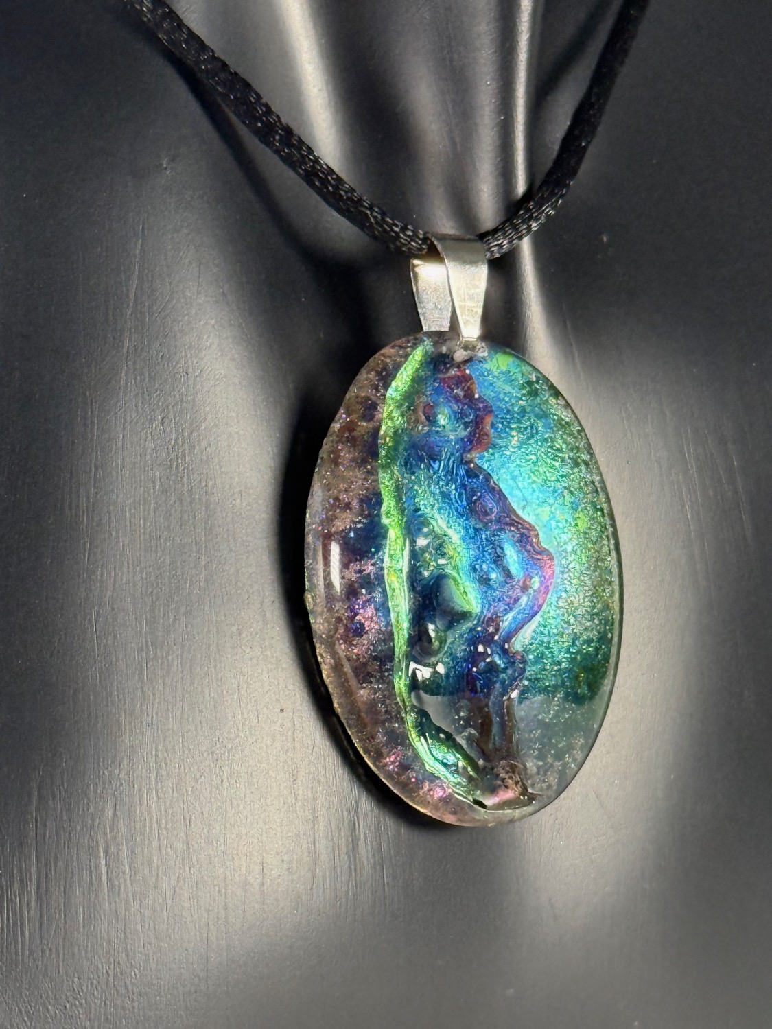 Teal wave pendant view 3