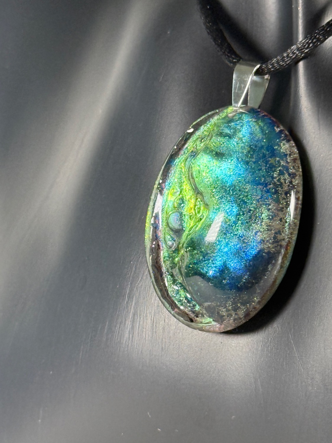 Teal wave pendant view 4