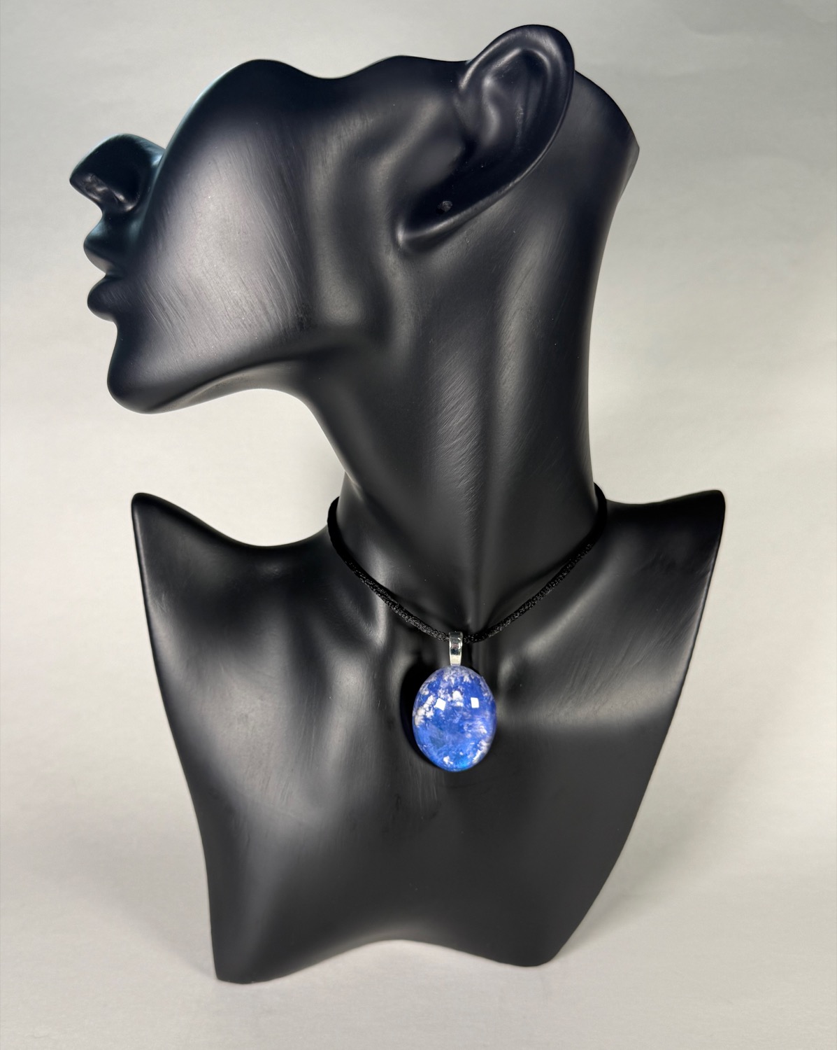 Cobalt blue oval pendant with silver foil
