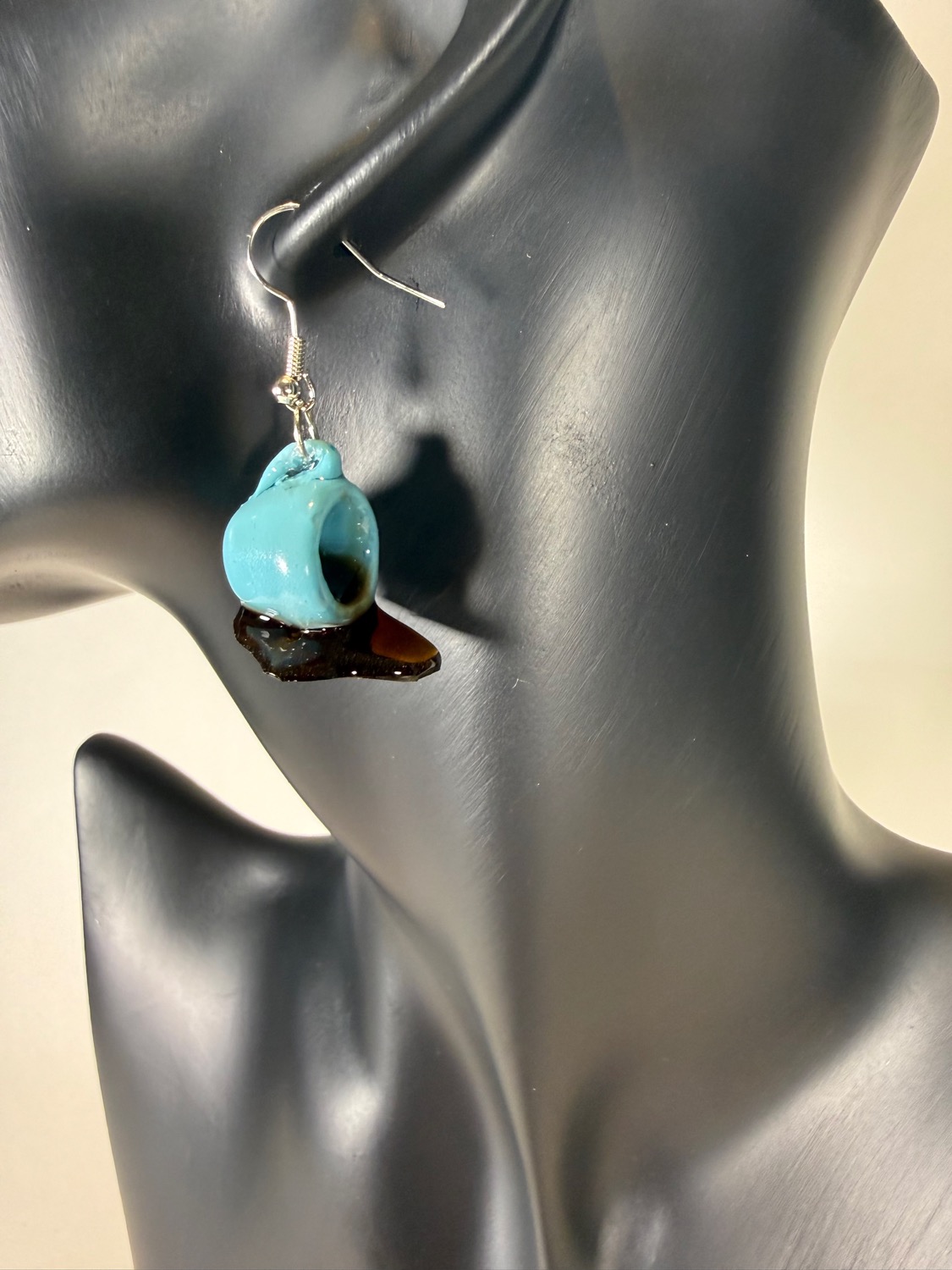 Blue spilled coffee mug earrings