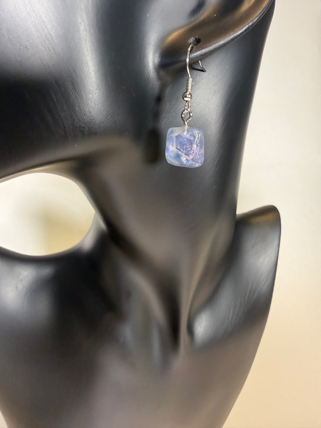 Blue marble square earrings view 2