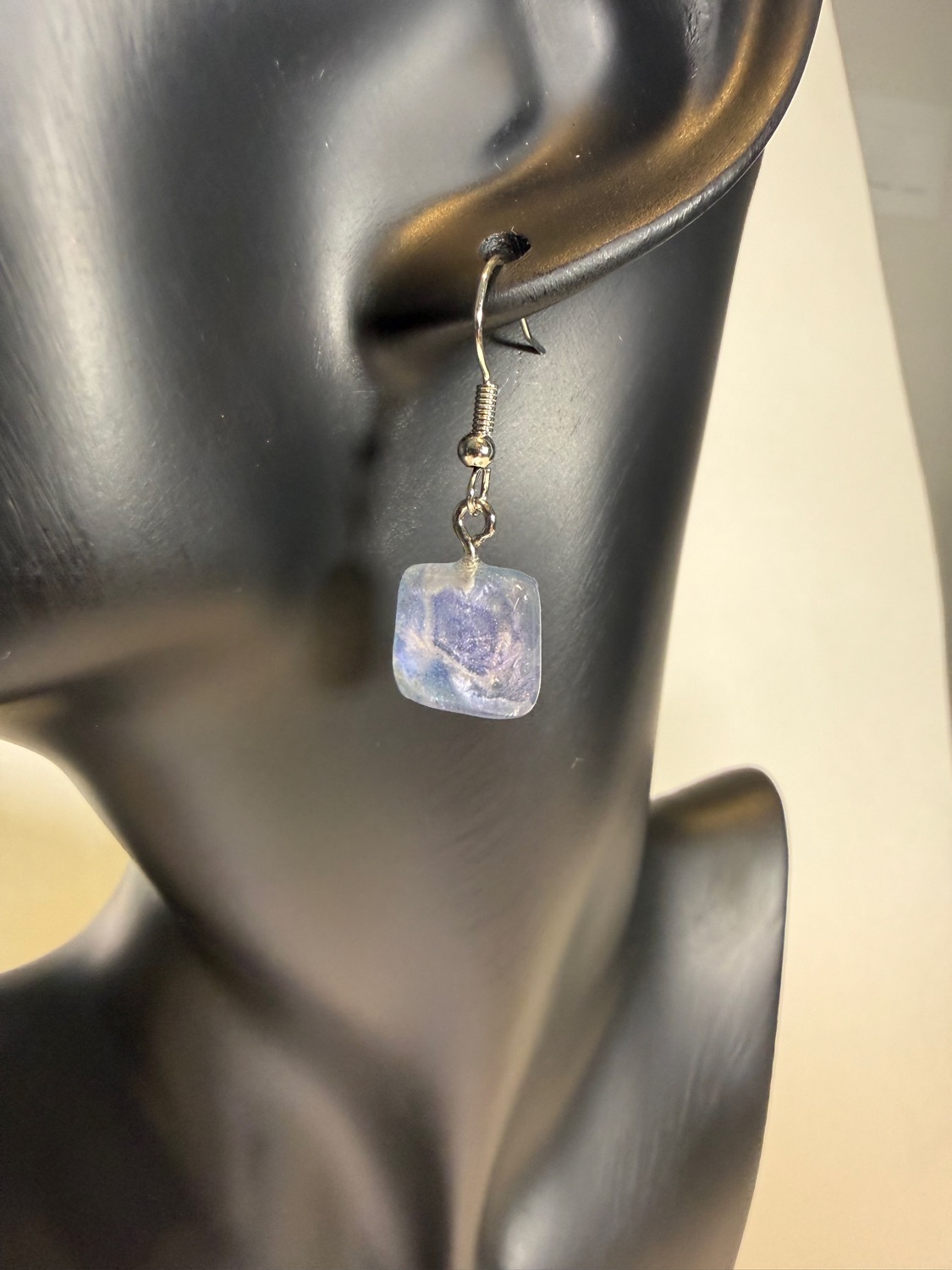 Blue marble square earrings view 3