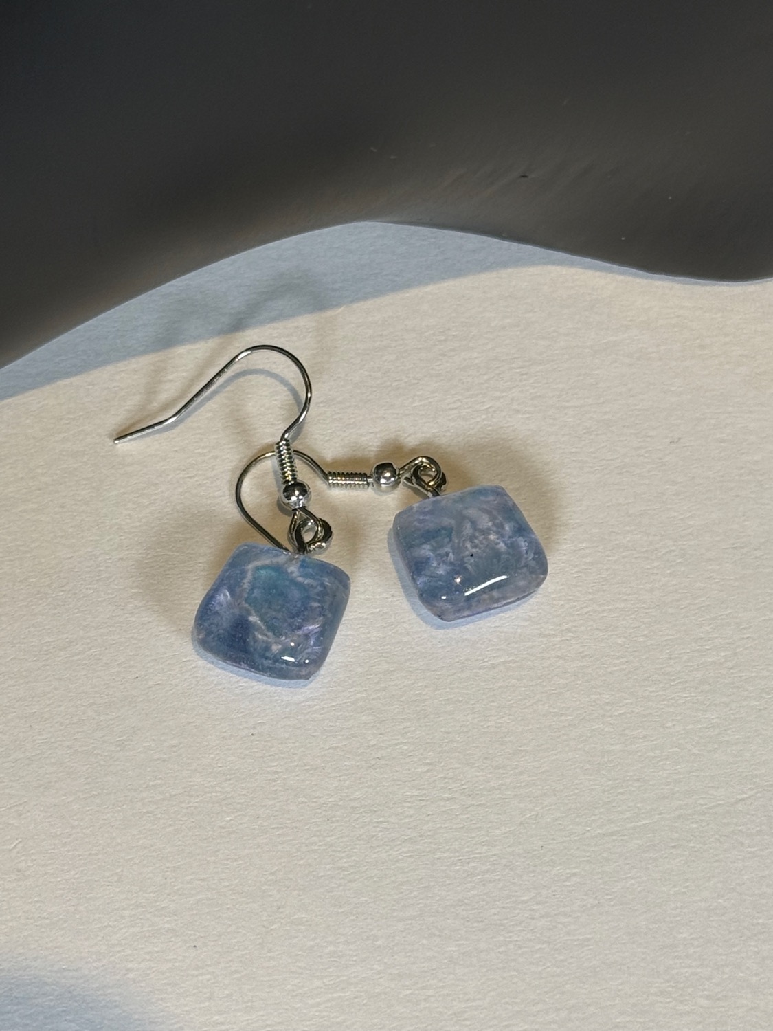 Blue marble square earrings view 4