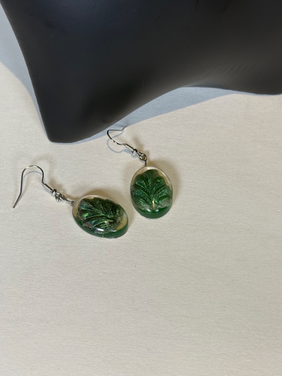 Emerald leaf earrings view 4