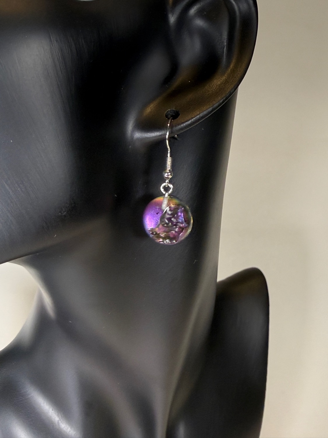 Purple galaxy earrings view 3