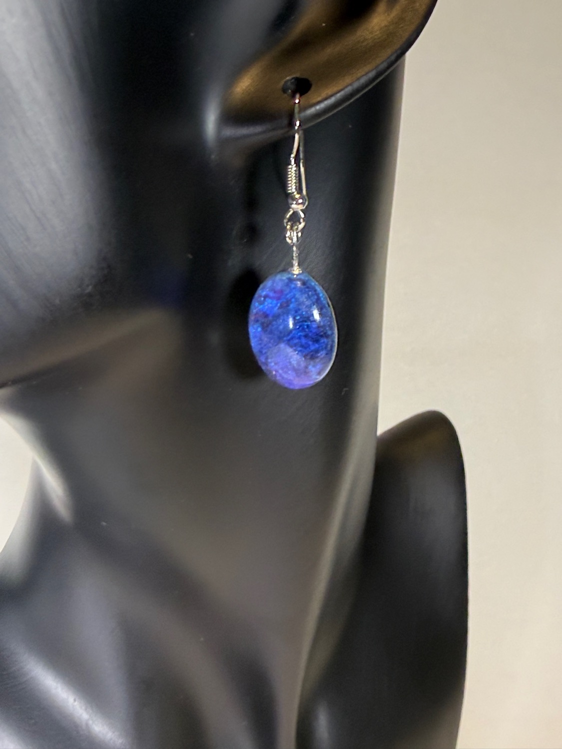 Electric blue oval earrings view 2