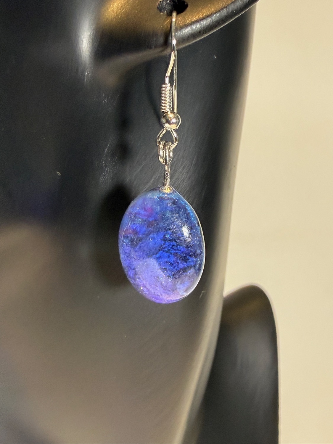 Electric blue oval earrings view 3