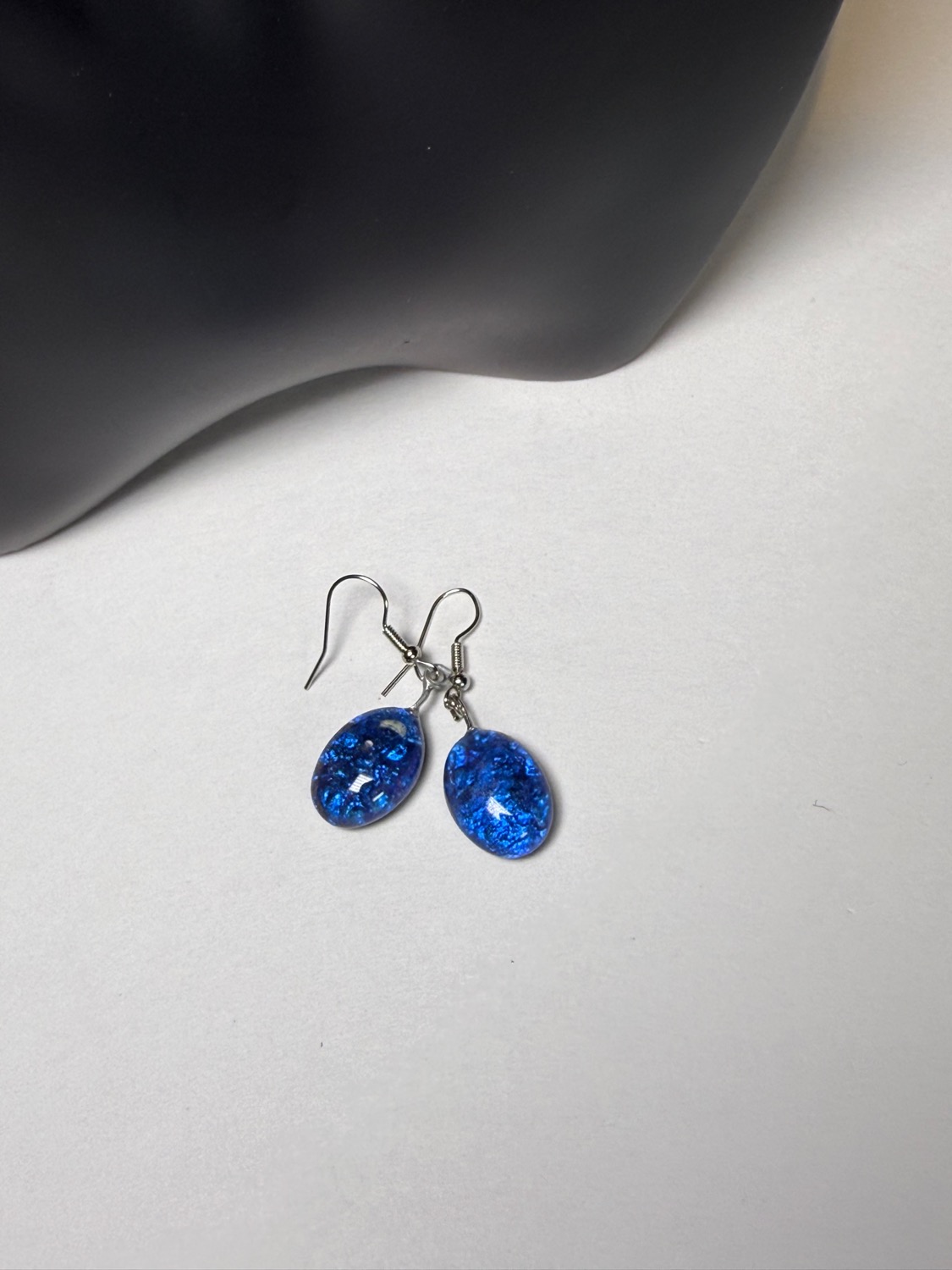 Electric blue oval earrings view 4