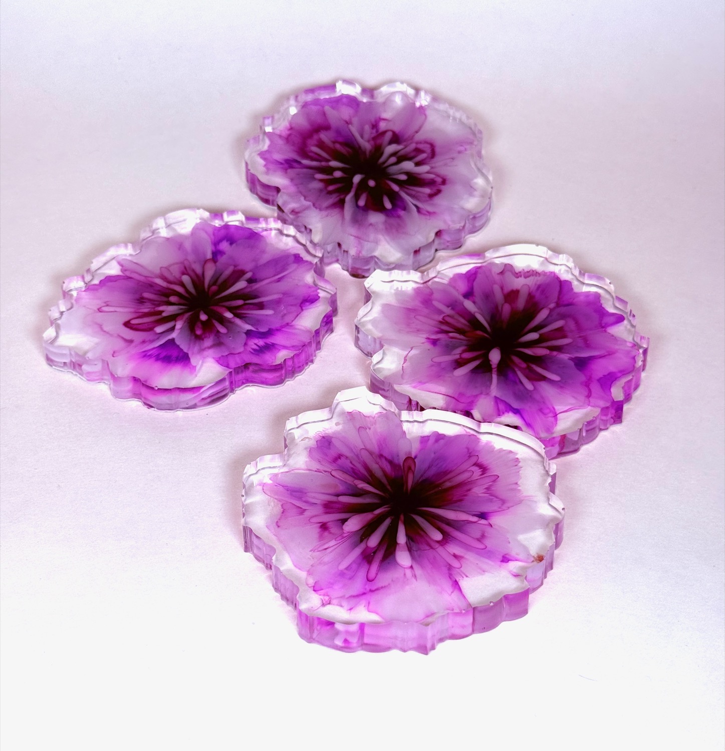 Purple peony flower coaster set of 4