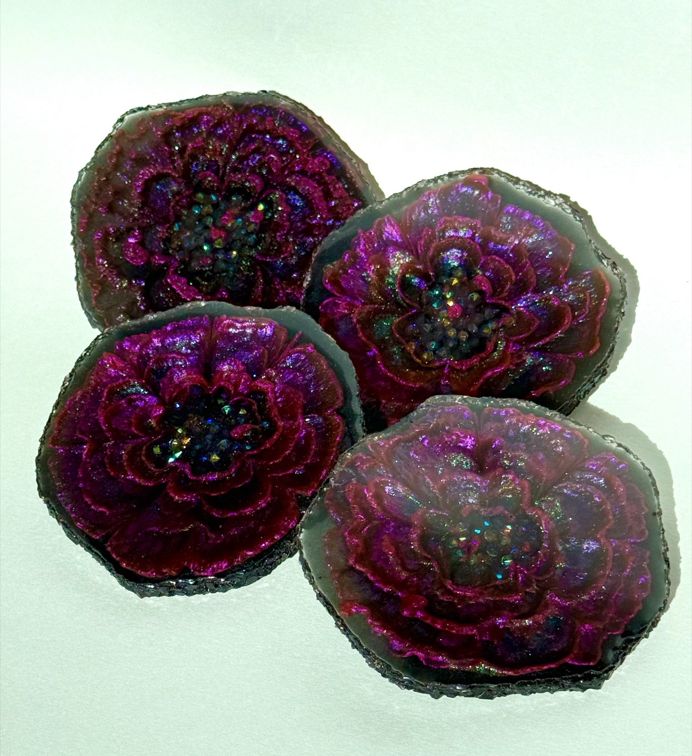 Set of 4 dark purple shimmer bloom resin coasters