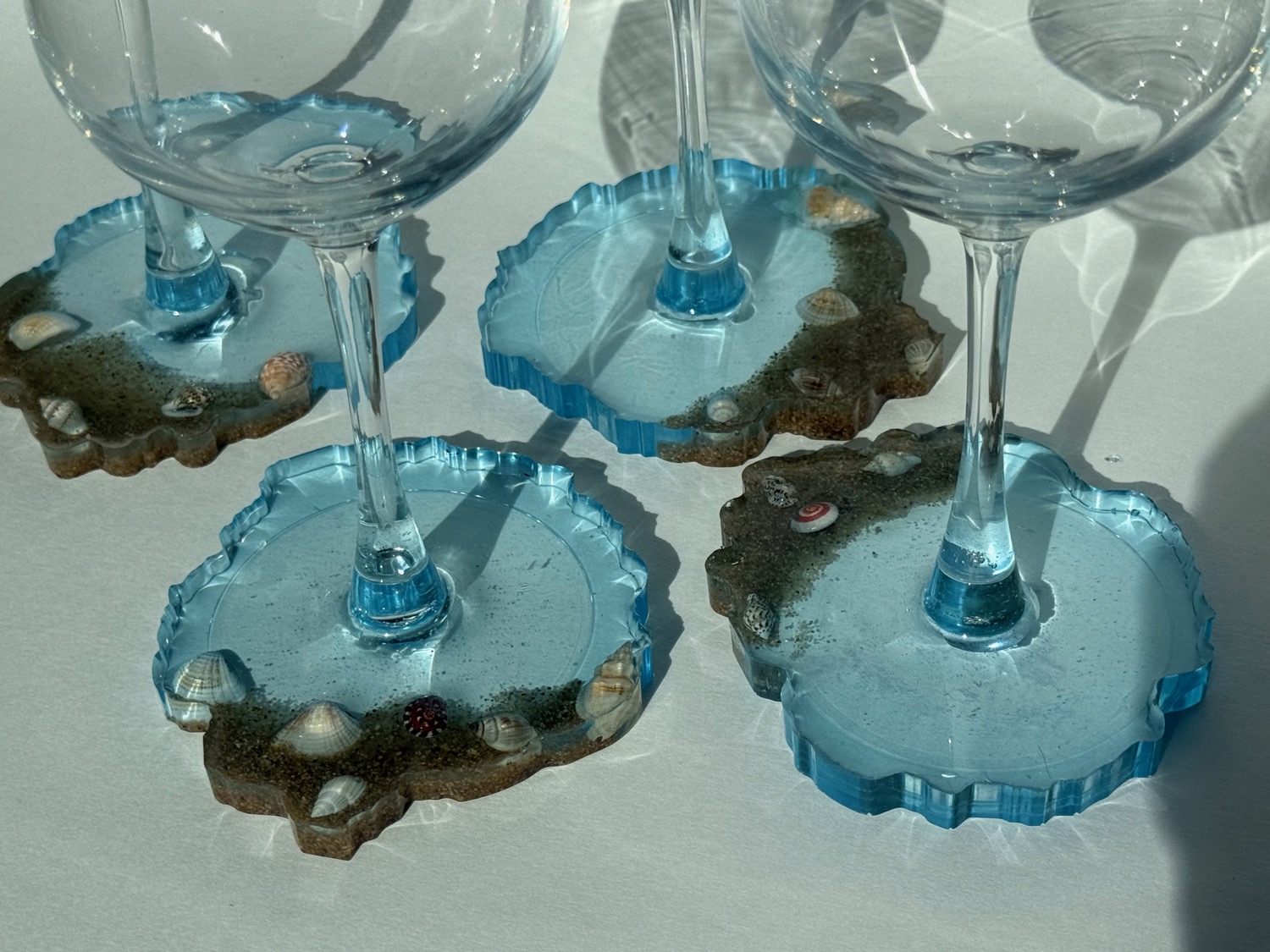 Wine on the beach glass coaster bases view 3