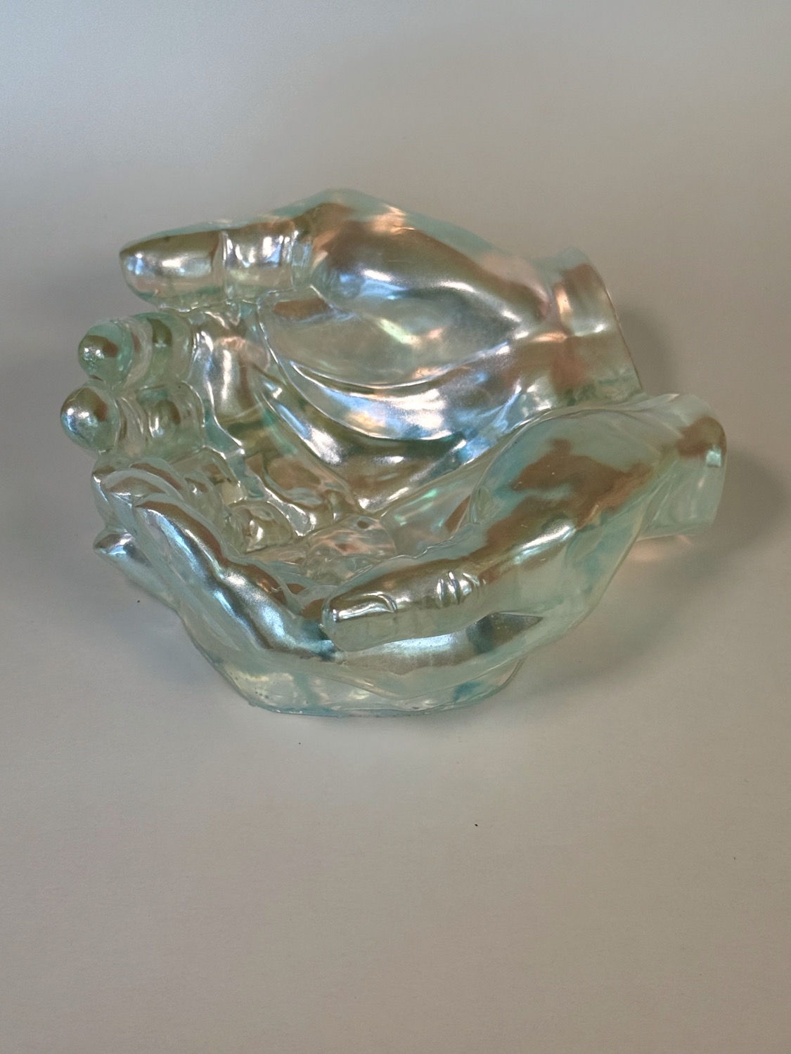 Moonbeam Hands — iridescent aqua clear resin cupped hands
