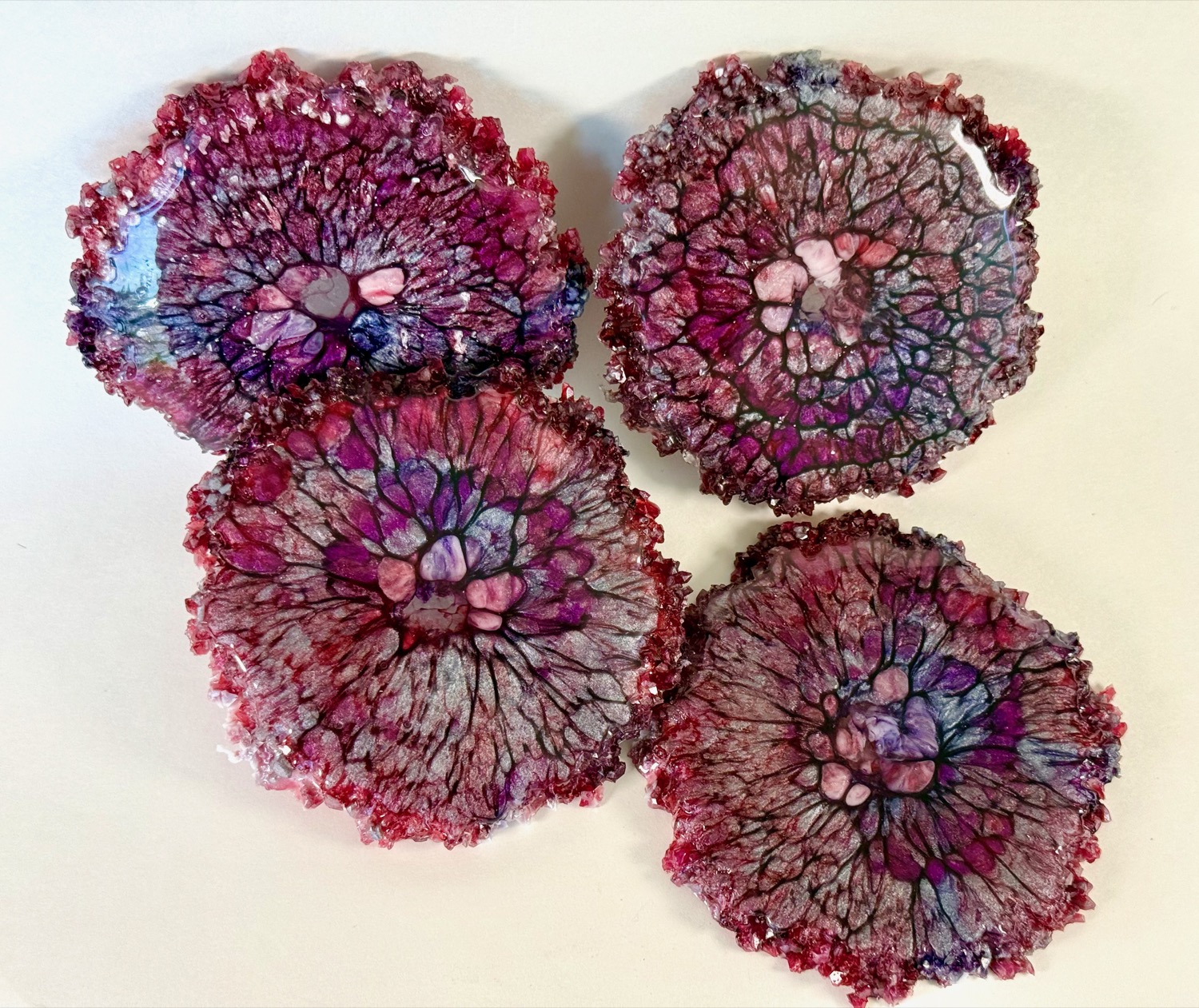 Crimson Geode coasters top view