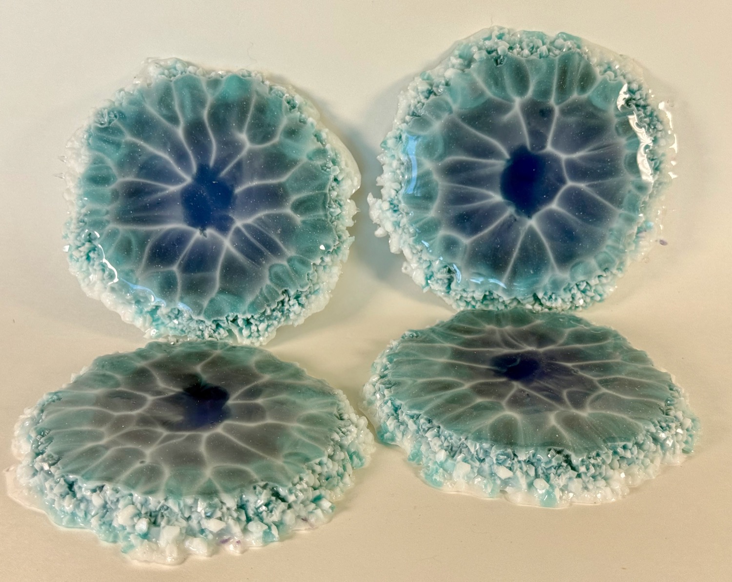 Ice Blue Geode coasters standing view
