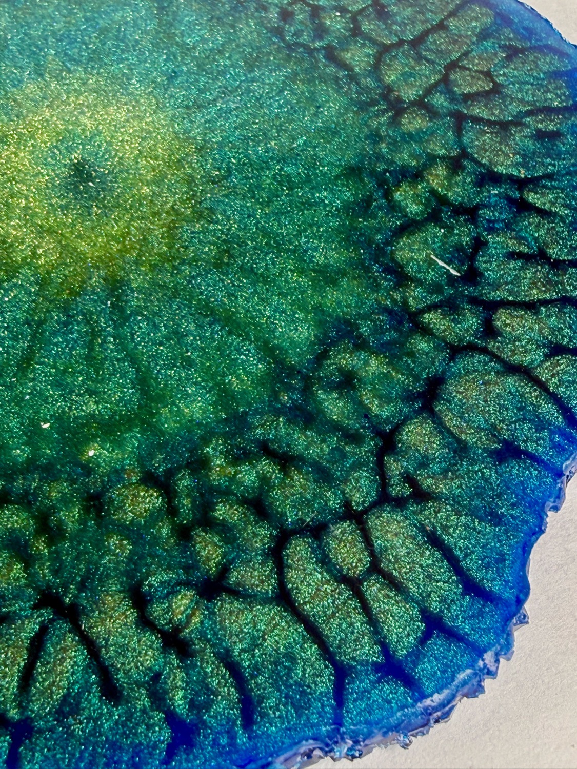 Teal Crackle Geode coaster close-up