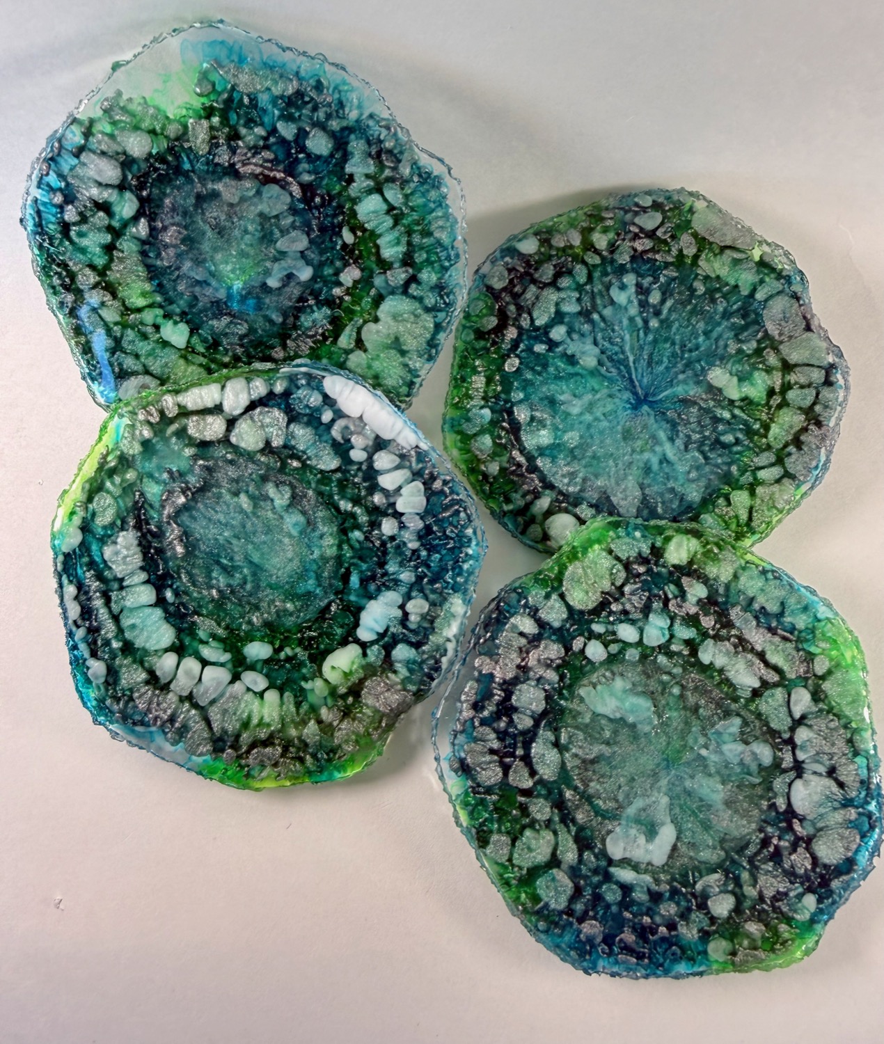 Sea Glass Geode coasters studio view