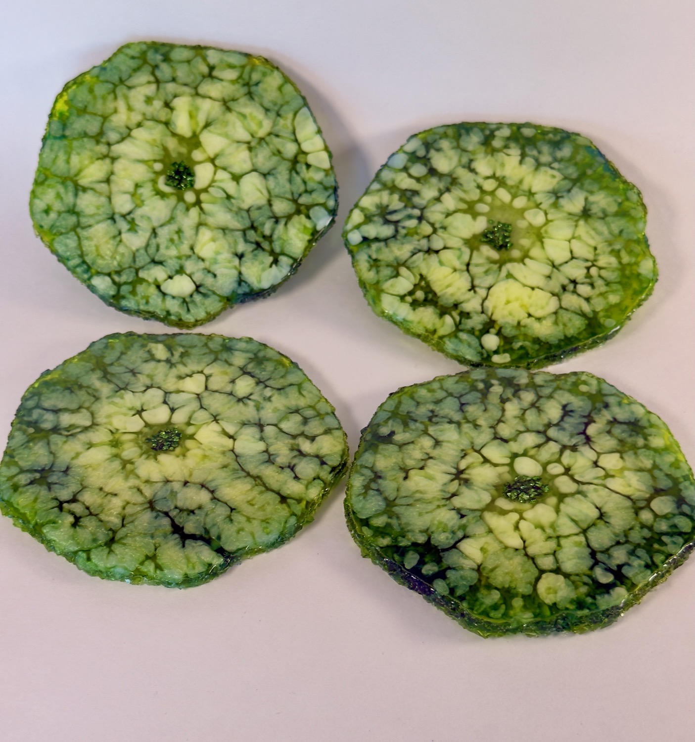 Jade Geode coasters studio view