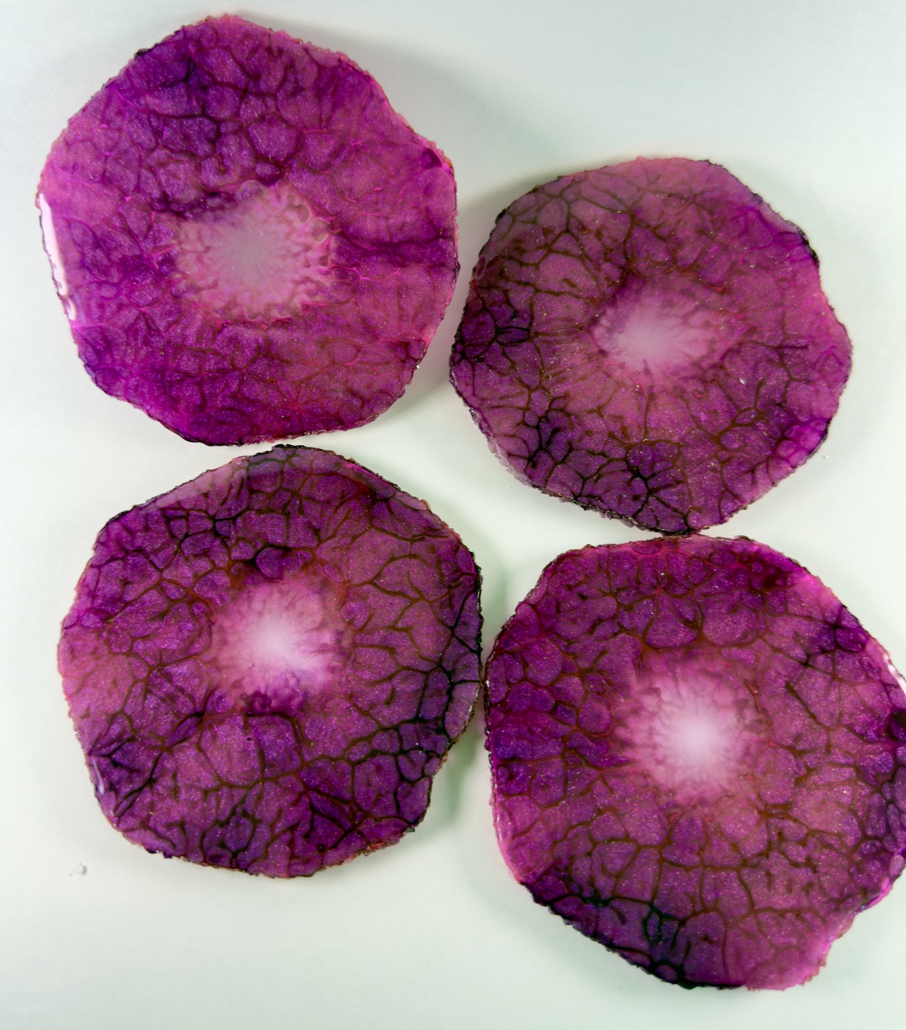 Magenta Geode coasters studio view