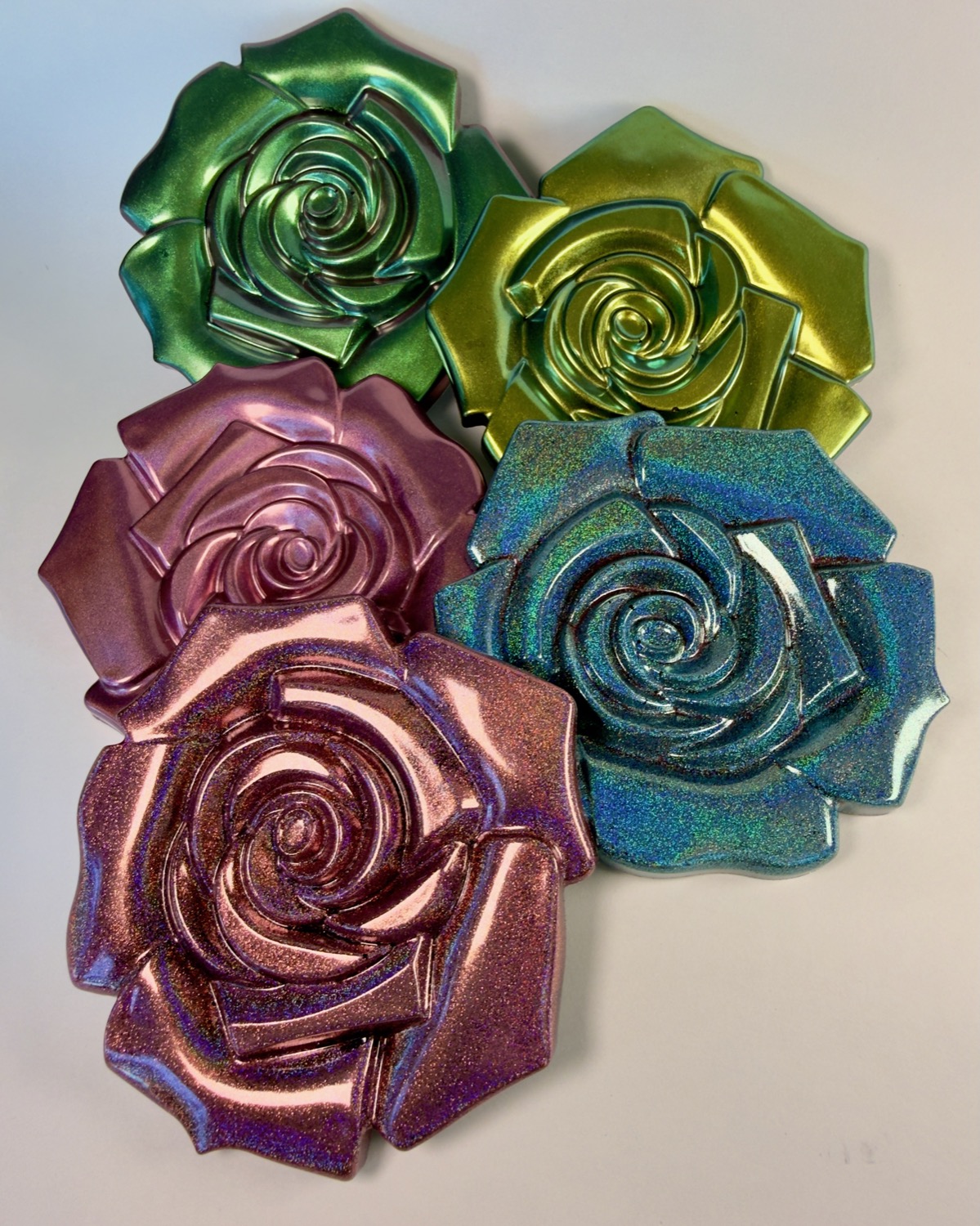 Metallic Rose coasters outdoor view