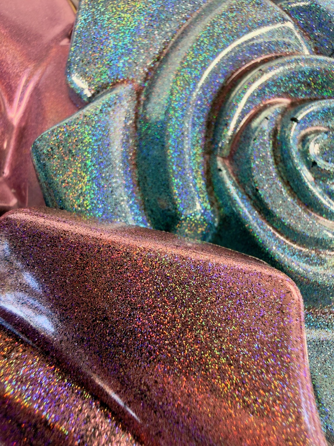 Metallic Rose coaster holographic sparkle macro