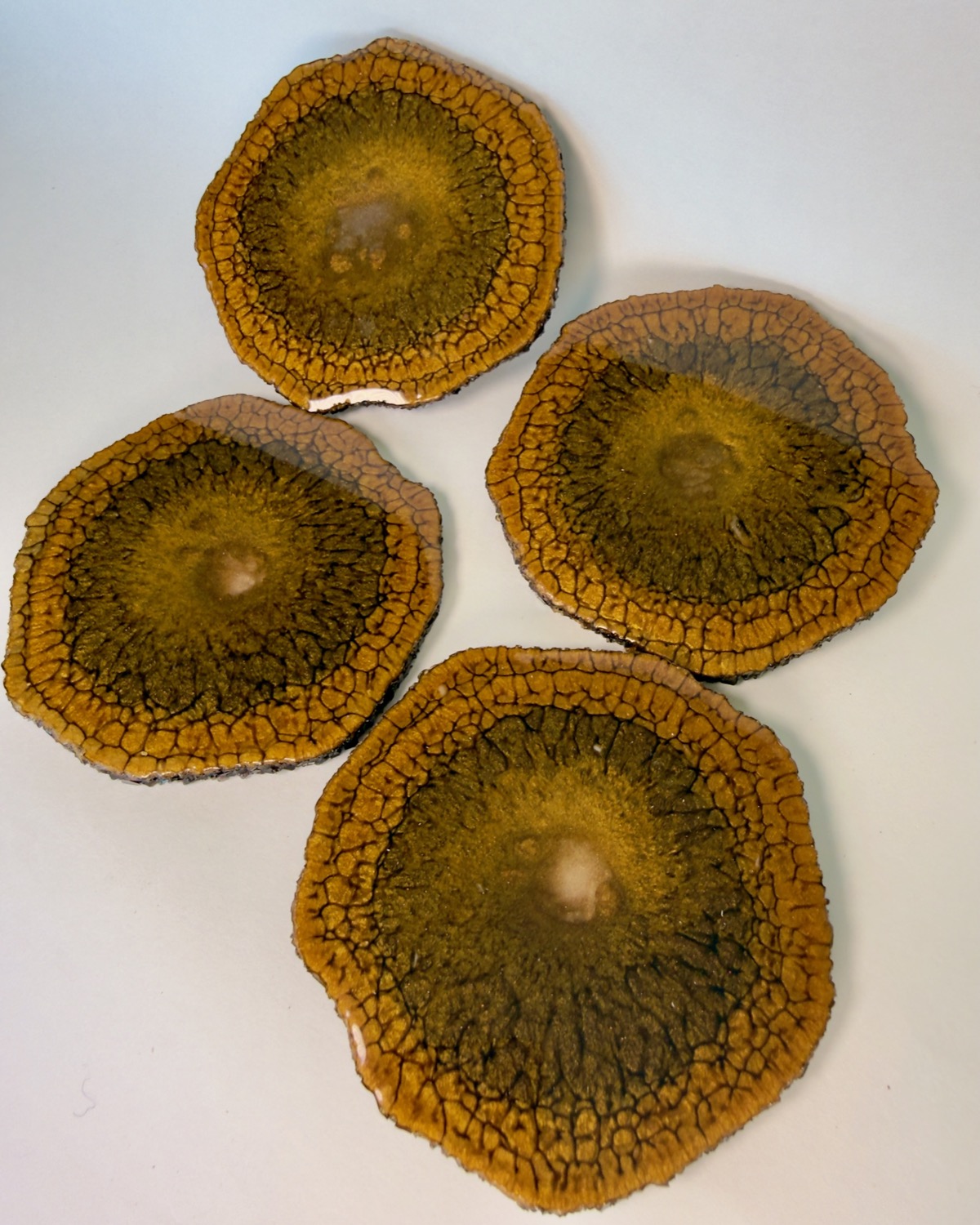 Amber Geode coasters studio view