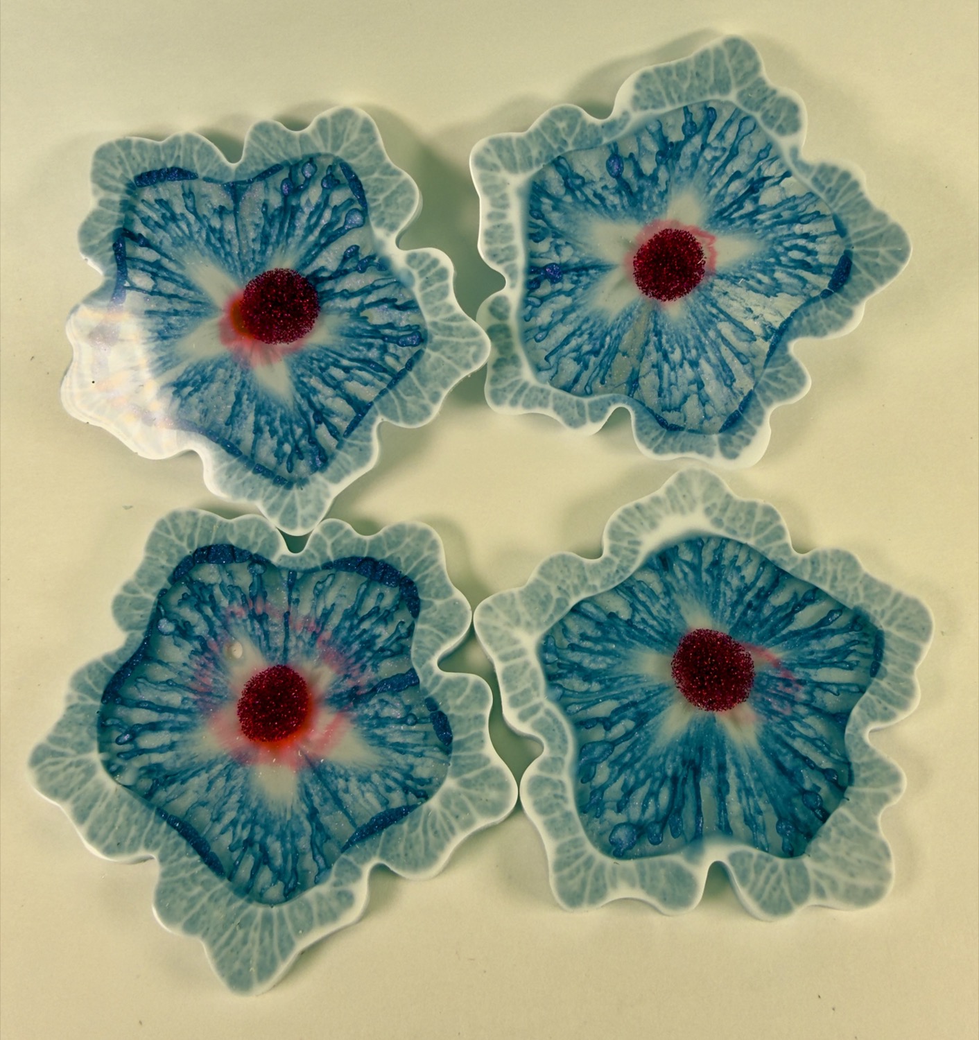Cornflower Blossom coasters studio view