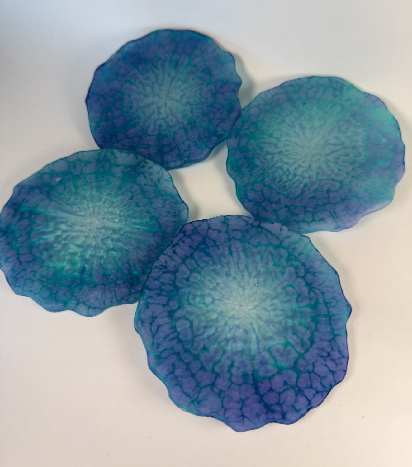 Peacock Blossom coasters studio view