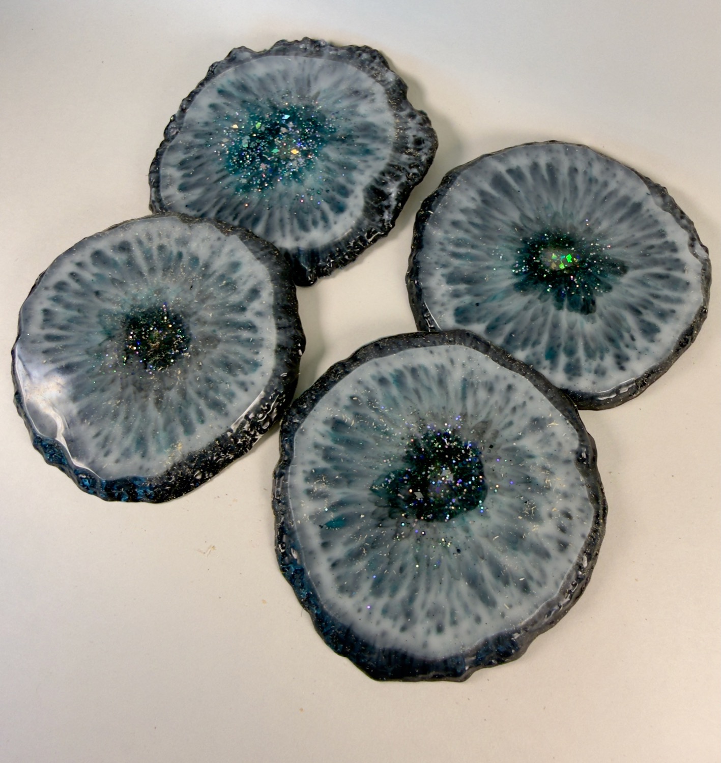 Stormcloud Geode coasters studio view