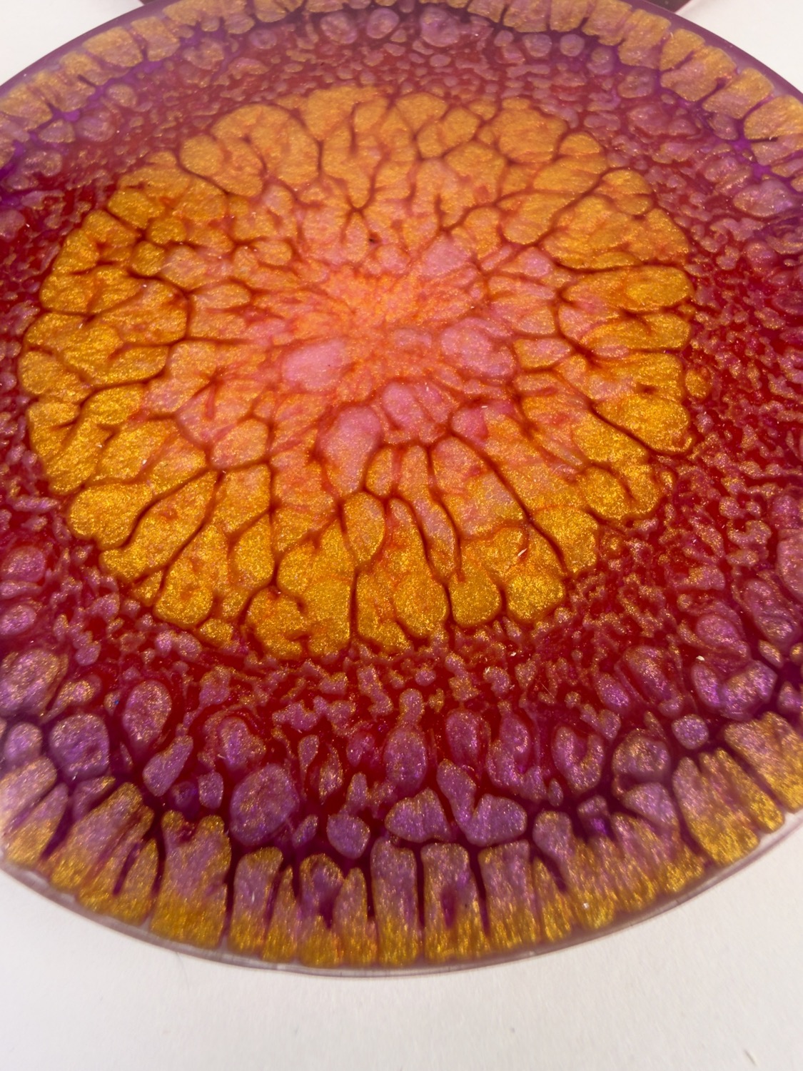 Sunset Mandala coaster centre close-up