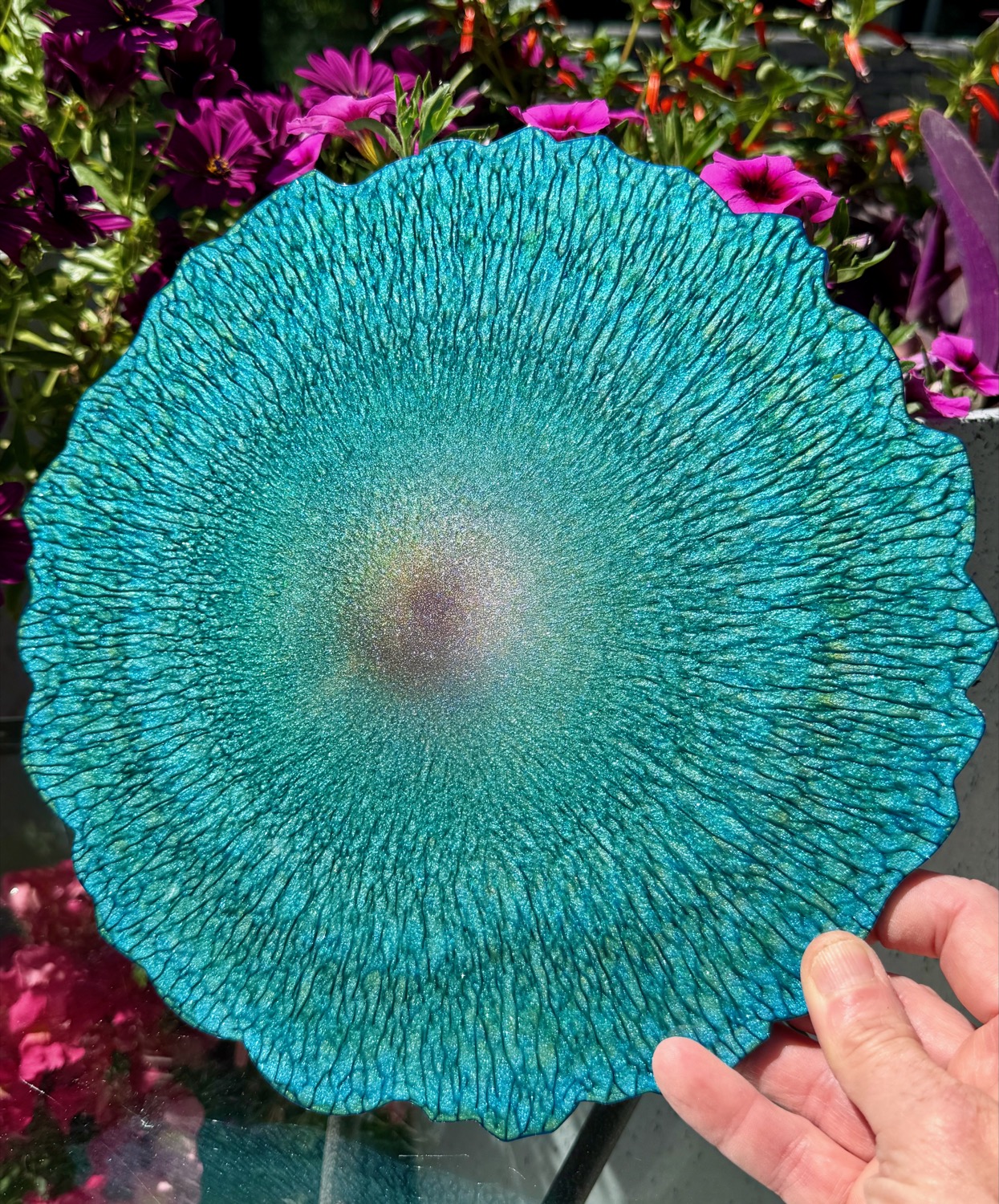 Coral Reef Platter outdoor with hand for scale