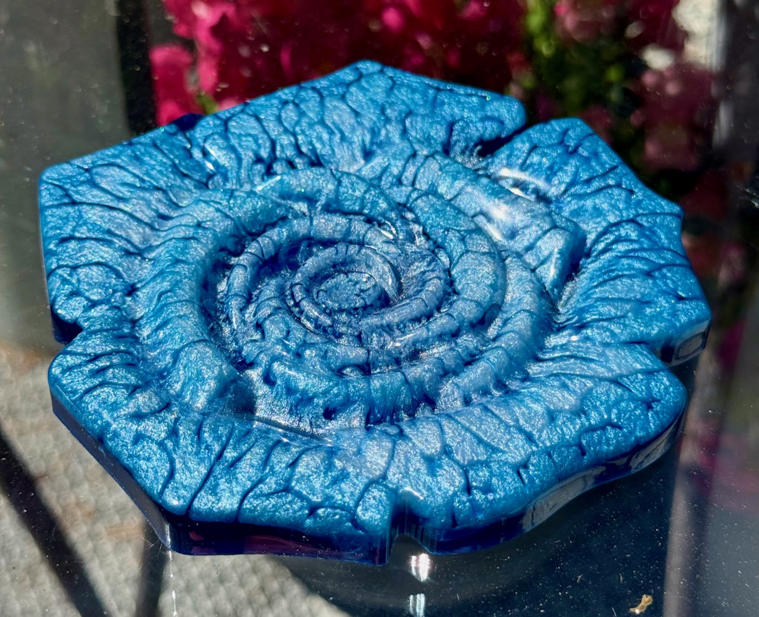 Blue Crackling Rose coaster