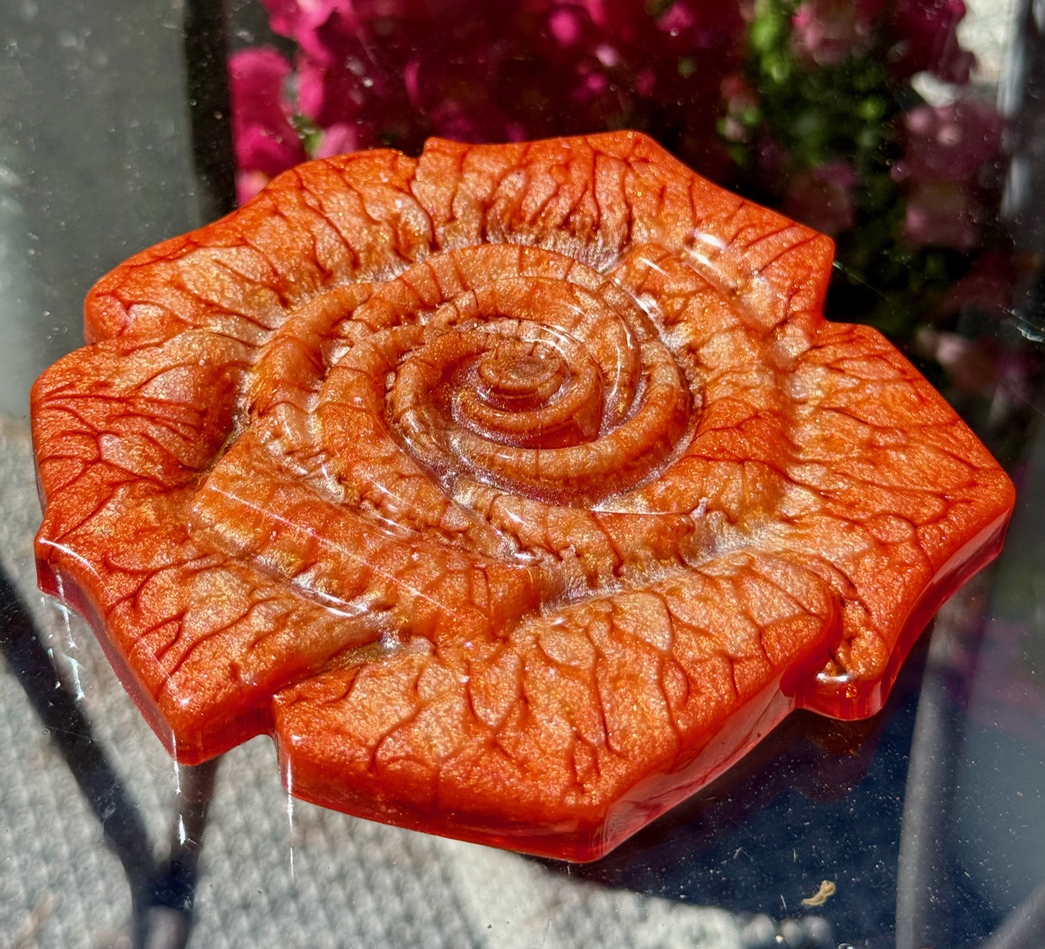 Orange Crackling Rose coaster