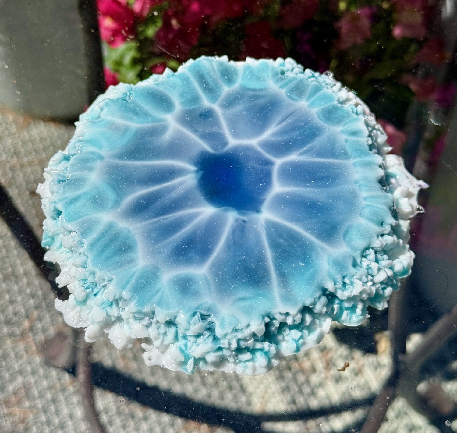 Ice Blue Geode coaster outdoor view