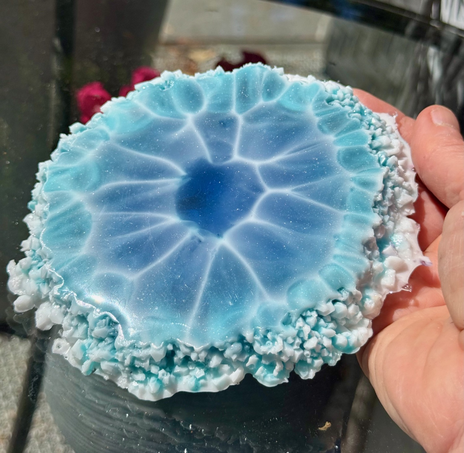 Ice Blue Geode coaster close-up outdoor