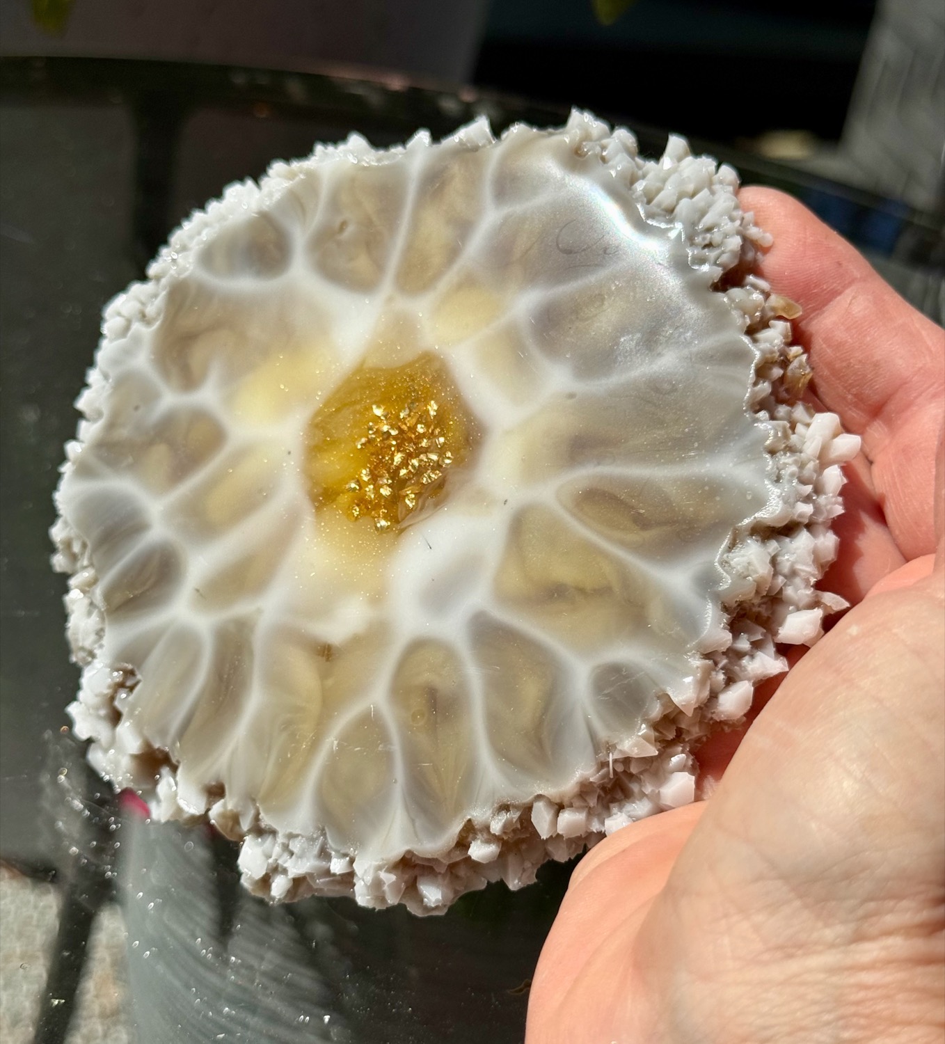 Stone Geode coaster held view 2