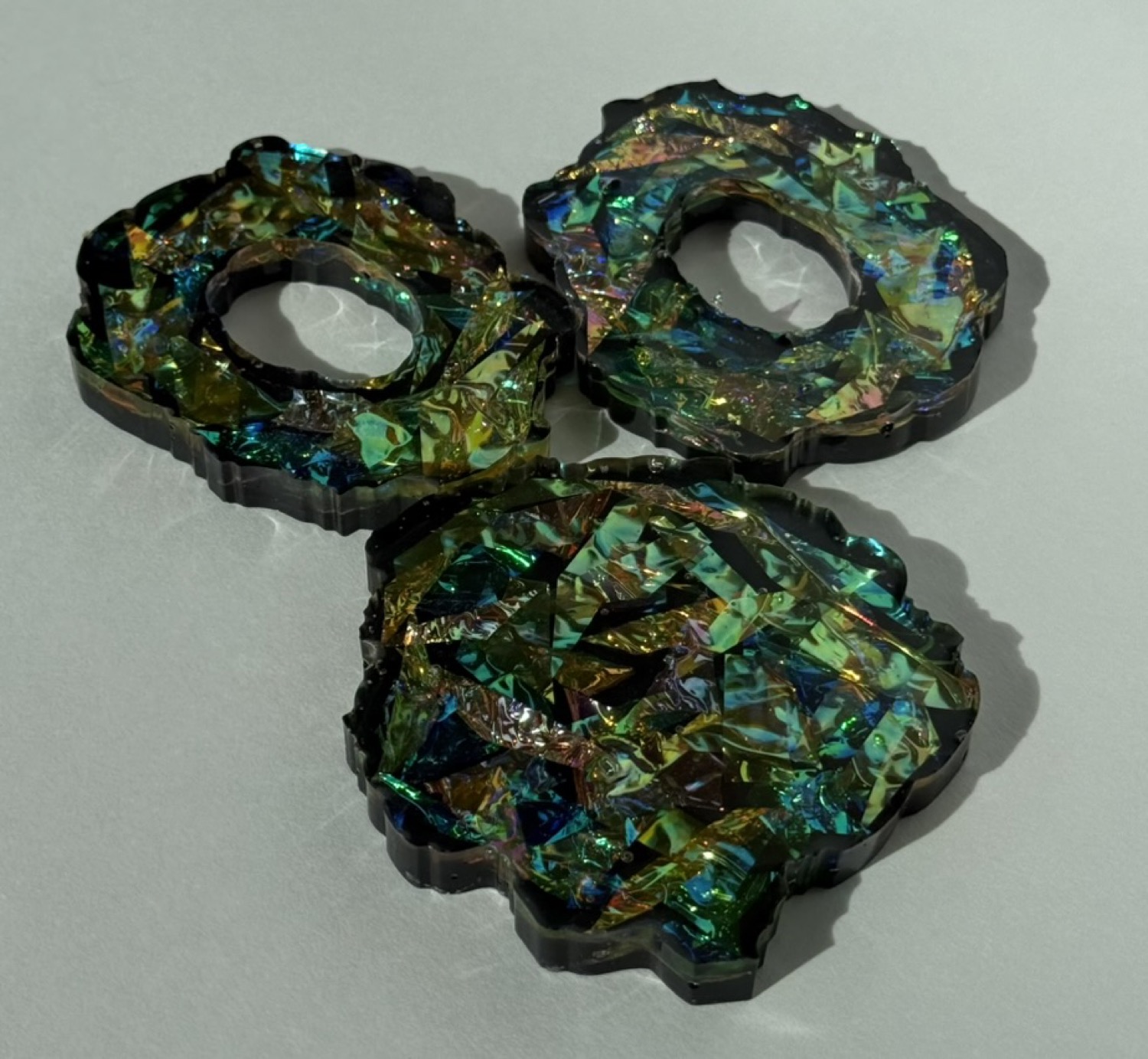 Set of 3 dark iridescent resin coasters